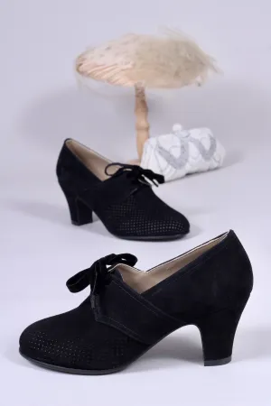 40s vintage style pumps in suede with lace - Black - Esther