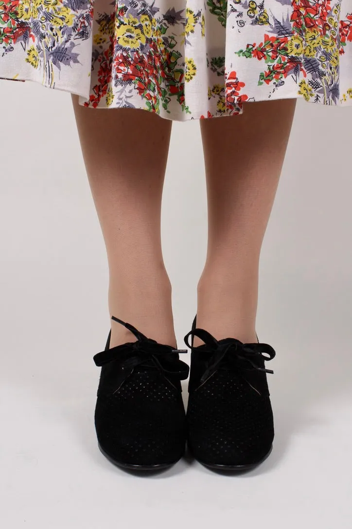 40s vintage style pumps in suede with lace - Black - Esther