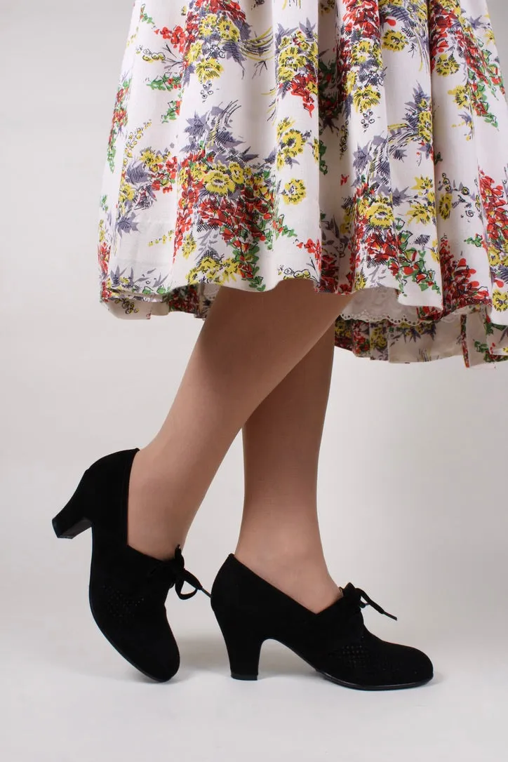 40s vintage style pumps in suede with lace - Black - Esther