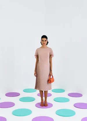 BEIGE TIMELESS PLEATED DRESS