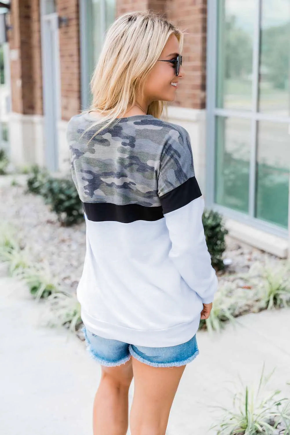 Camouflage Patchwork Long Sleeve Top