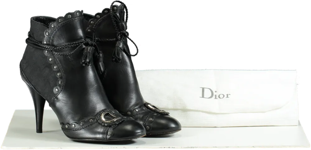 Dior Black Ankle Boots with D-Buckle Detail UK 4 EU 37