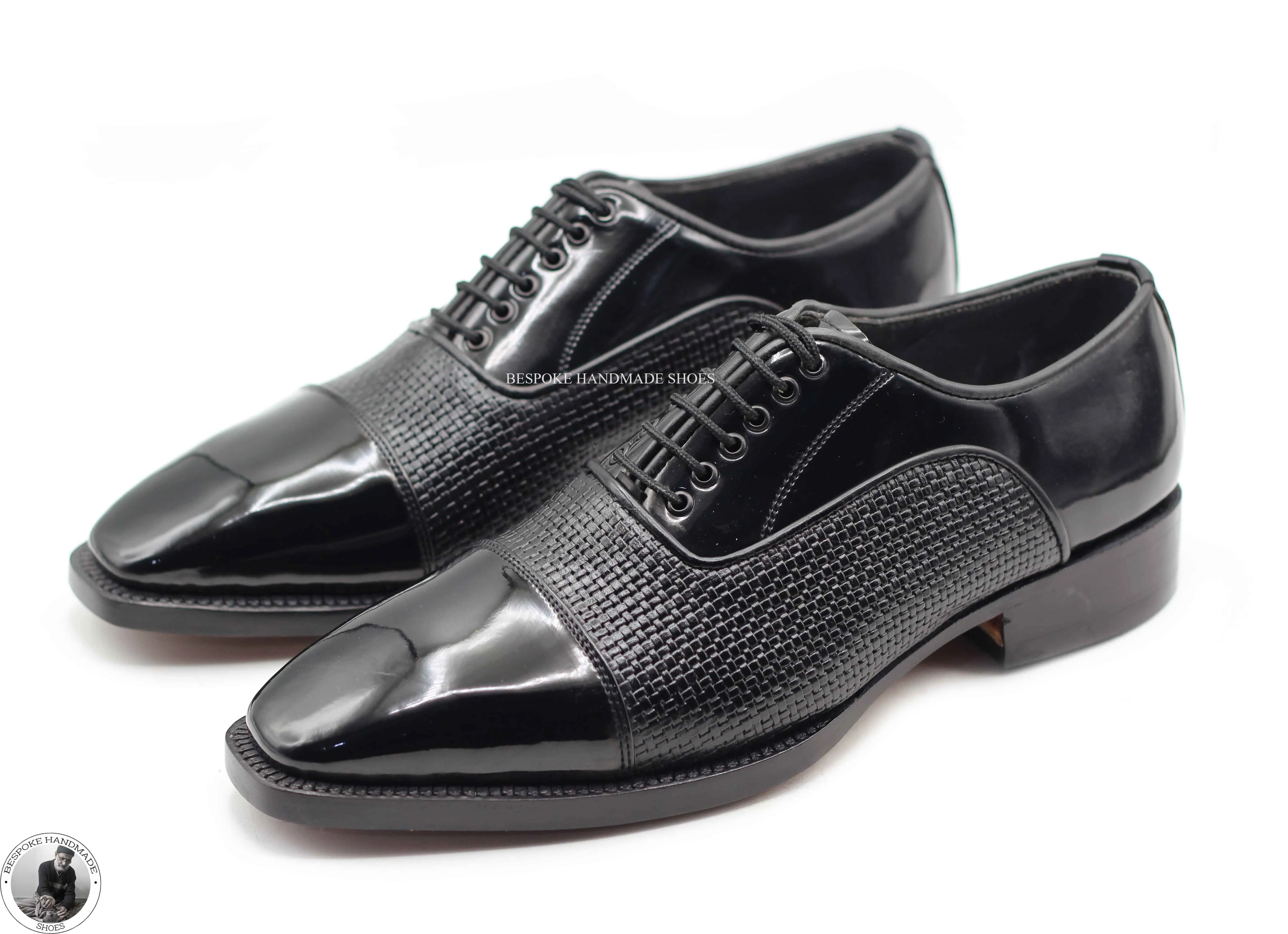 New Men's Handmade Black Leather Animal Print Oxford Toe Cap Patent Dress Shoes For Men's