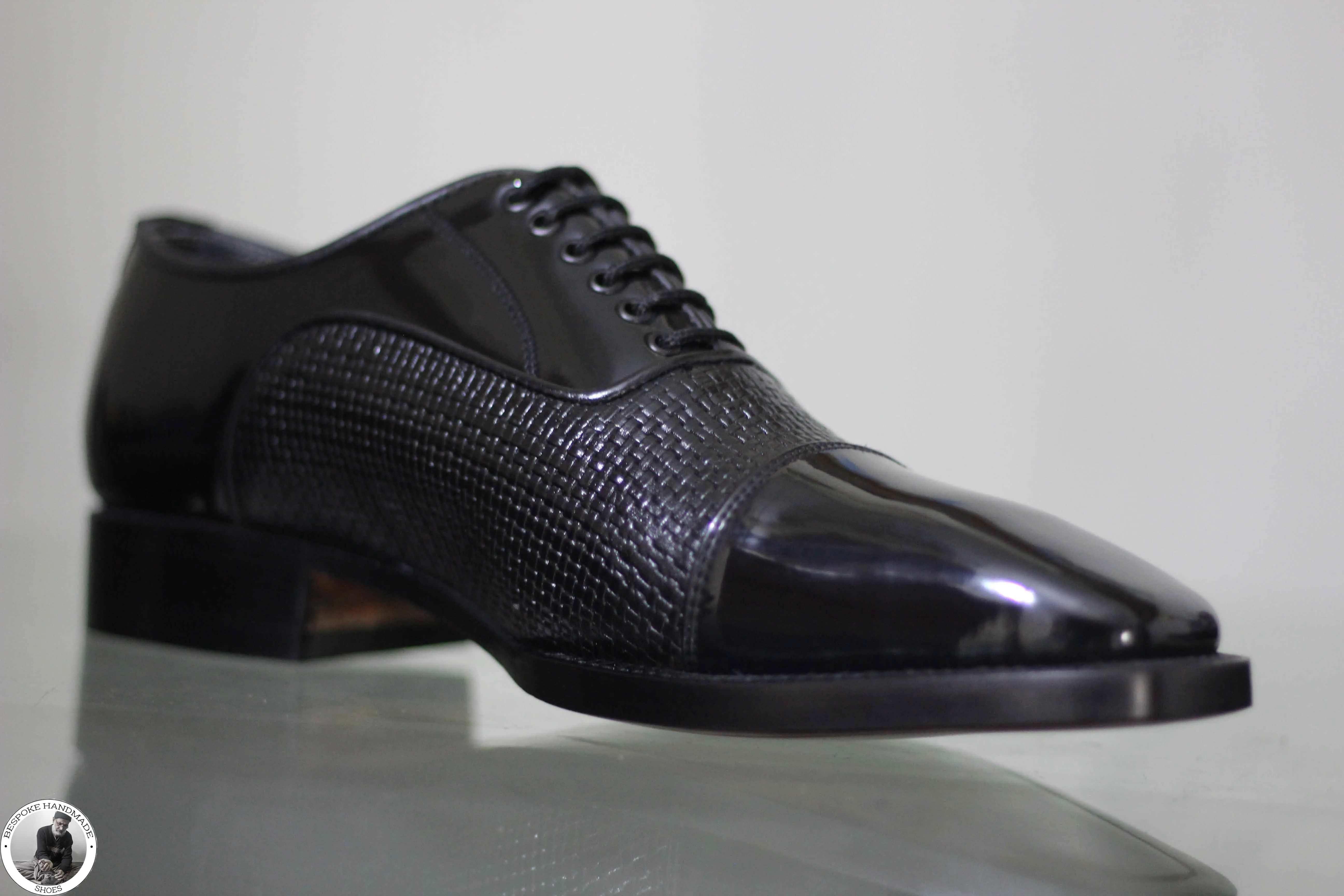 New Men's Handmade Black Leather Animal Print Oxford Toe Cap Patent Dress Shoes For Men's
