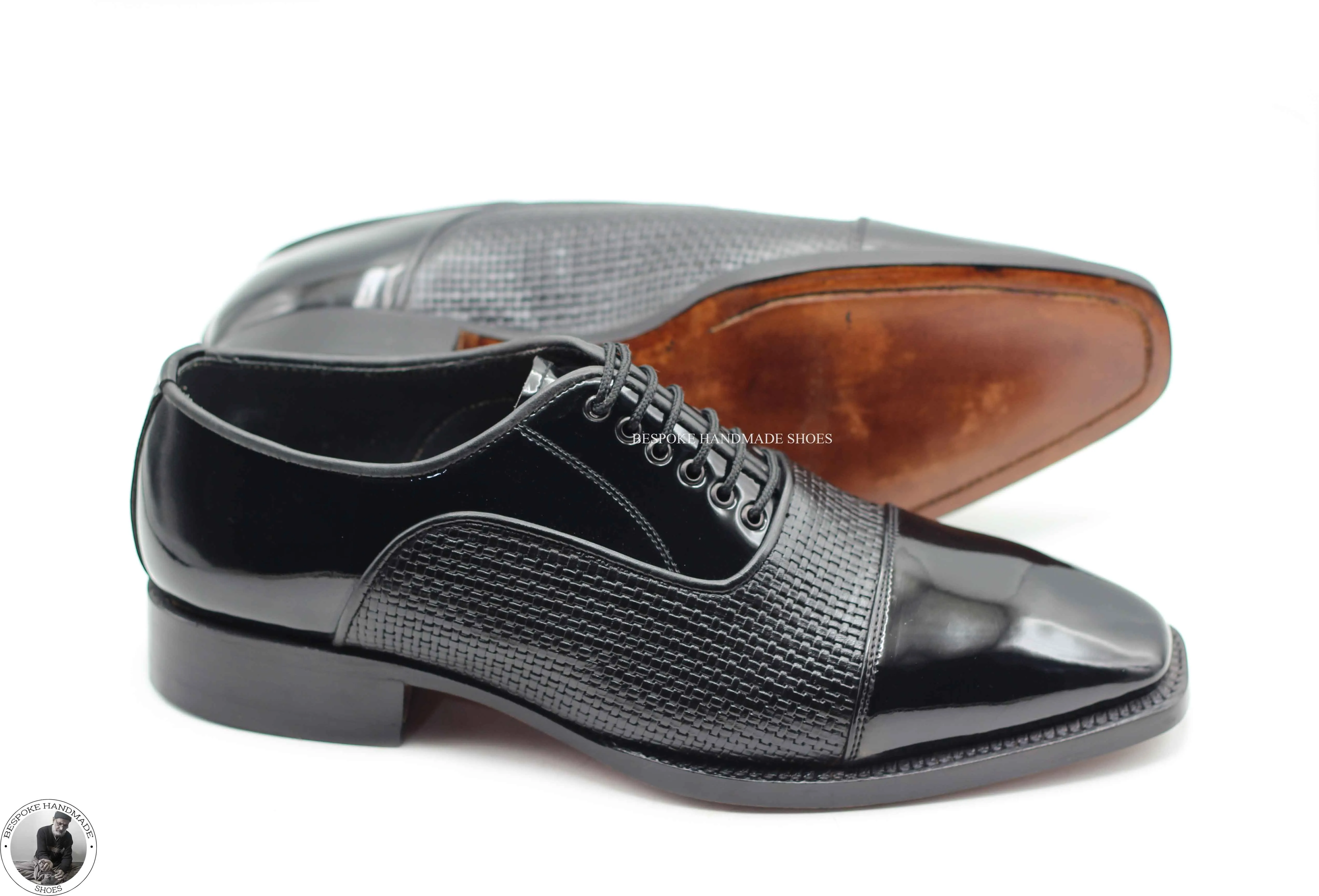 New Men's Handmade Black Leather Animal Print Oxford Toe Cap Patent Dress Shoes For Men's