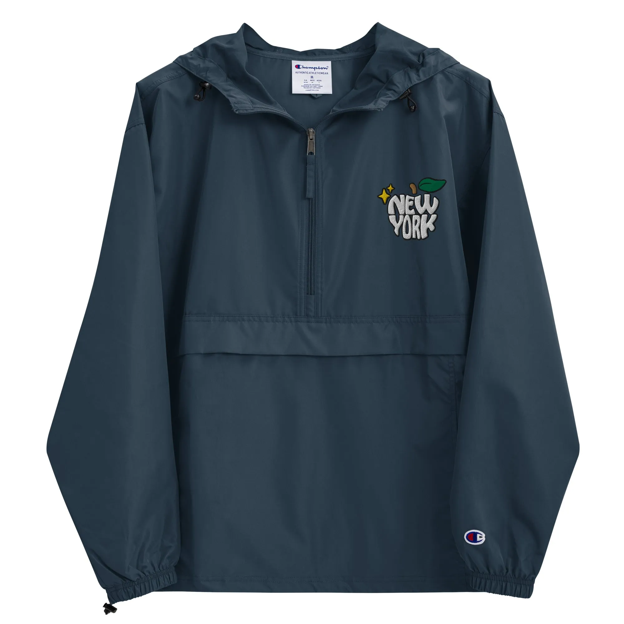 New York Apple Logo Embroidered Champion Packable Windbreaker Jacket