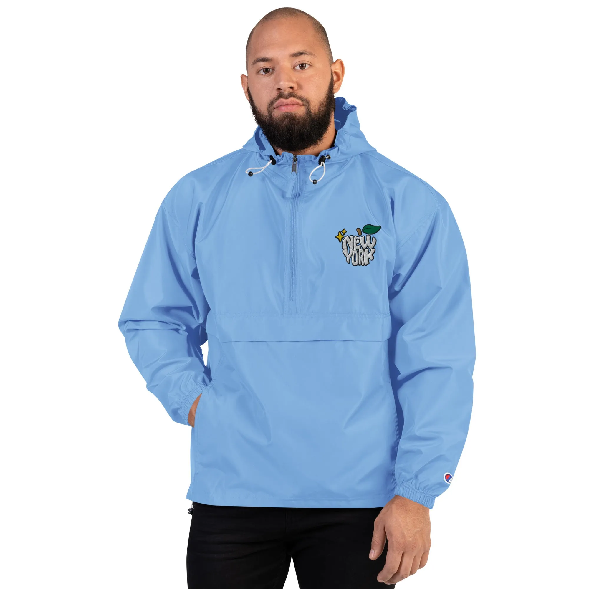 New York Apple Logo Embroidered Champion Packable Windbreaker Jacket