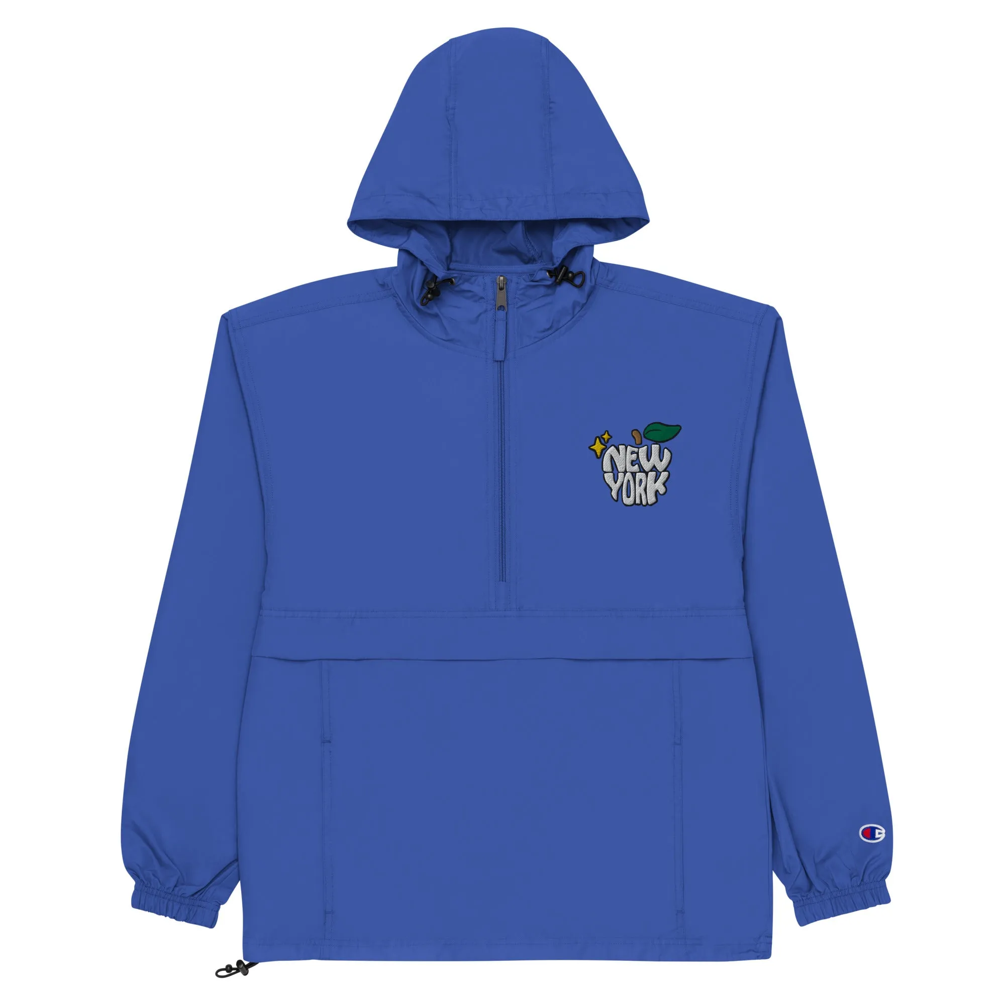 New York Apple Logo Embroidered Champion Packable Windbreaker Jacket