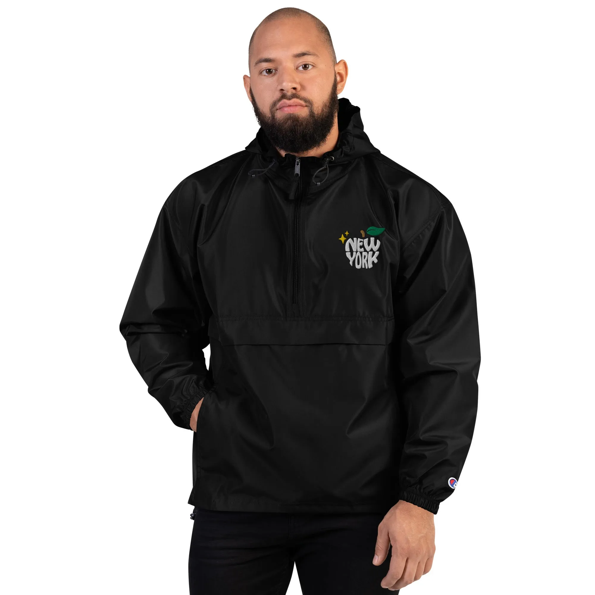 New York Apple Logo Embroidered Champion Packable Windbreaker Jacket