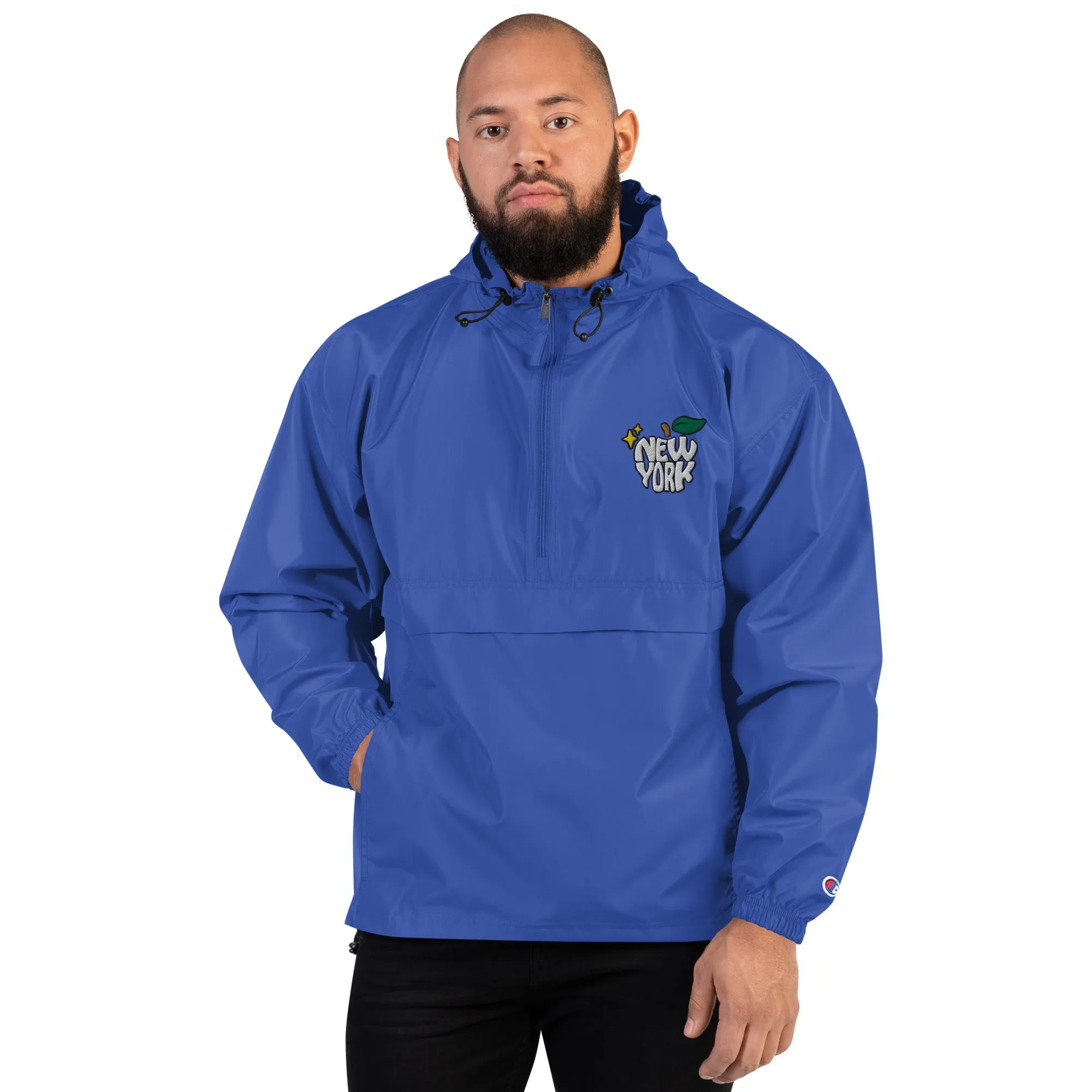 New York Apple Logo Embroidered Champion Packable Windbreaker Jacket