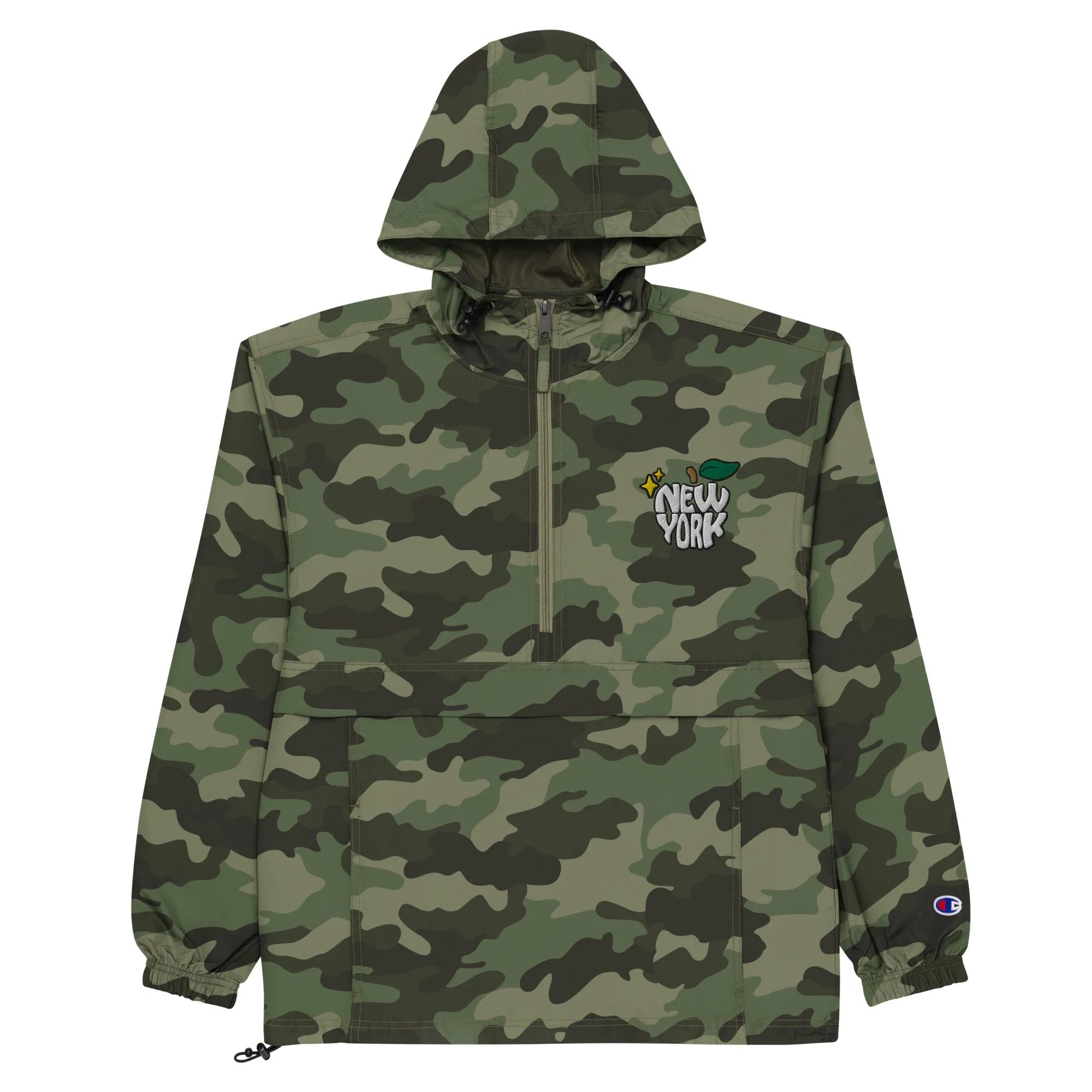 New York Apple Logo Embroidered Champion Packable Windbreaker Jacket