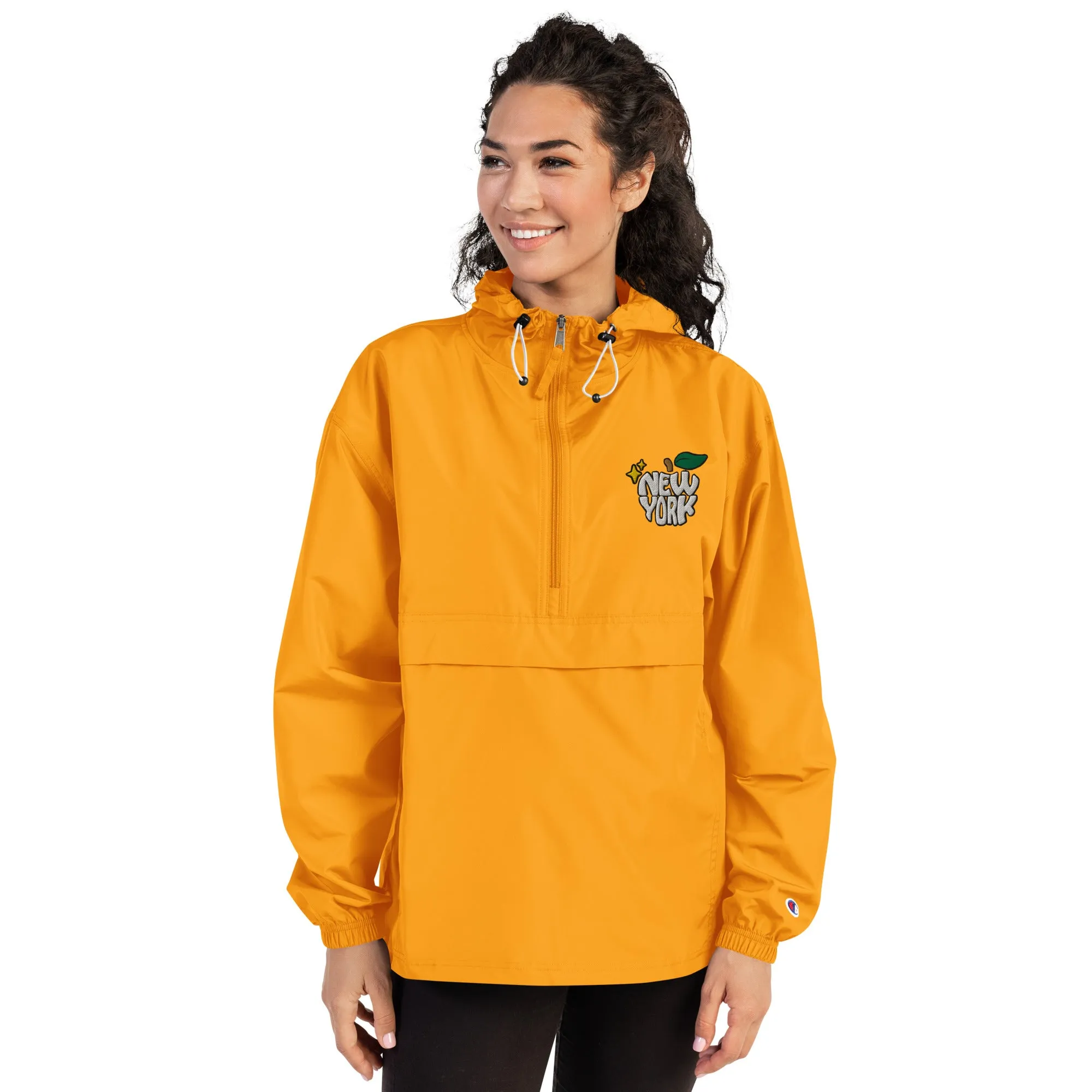 New York Apple Logo Embroidered Champion Packable Windbreaker Jacket