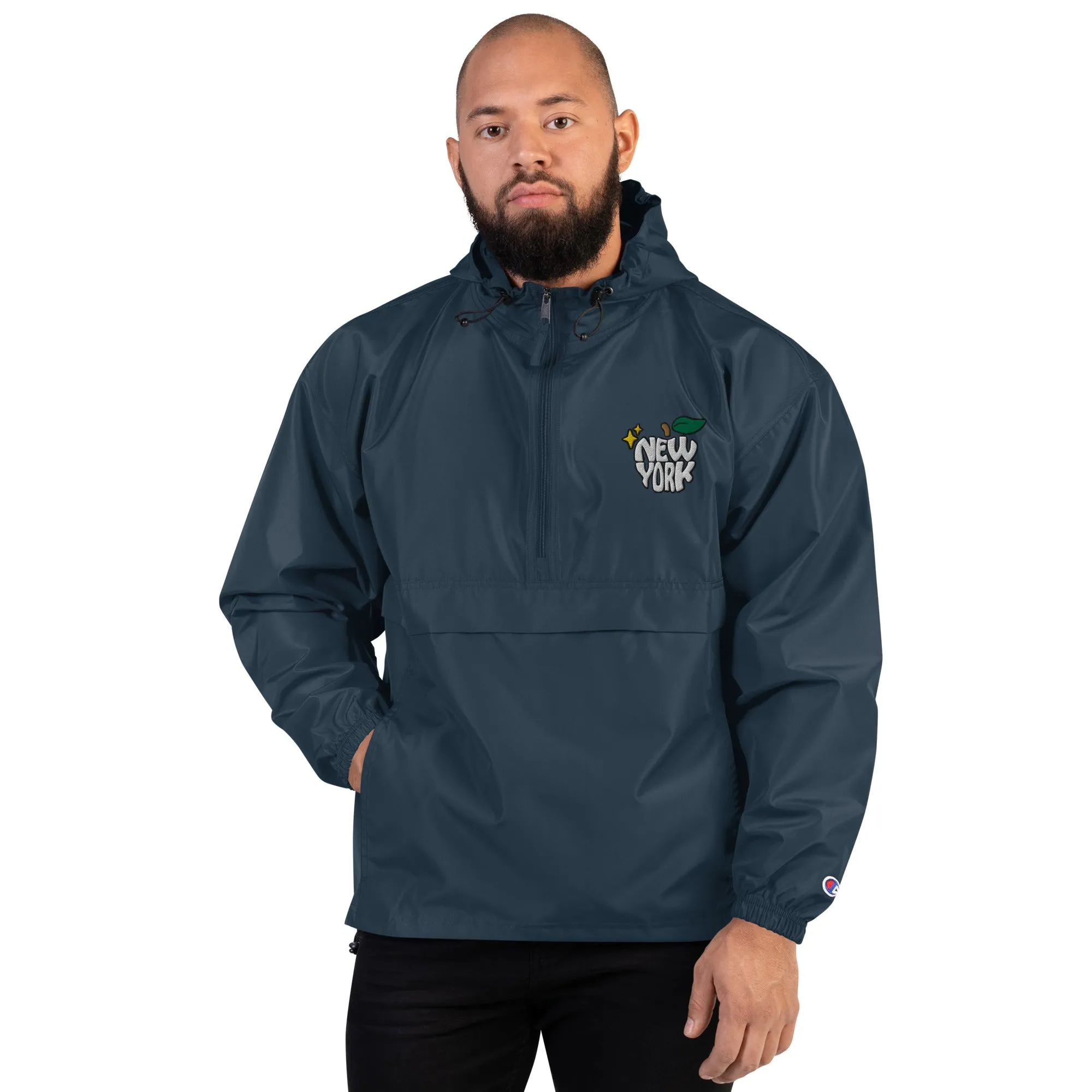New York Apple Logo Embroidered Champion Packable Windbreaker Jacket