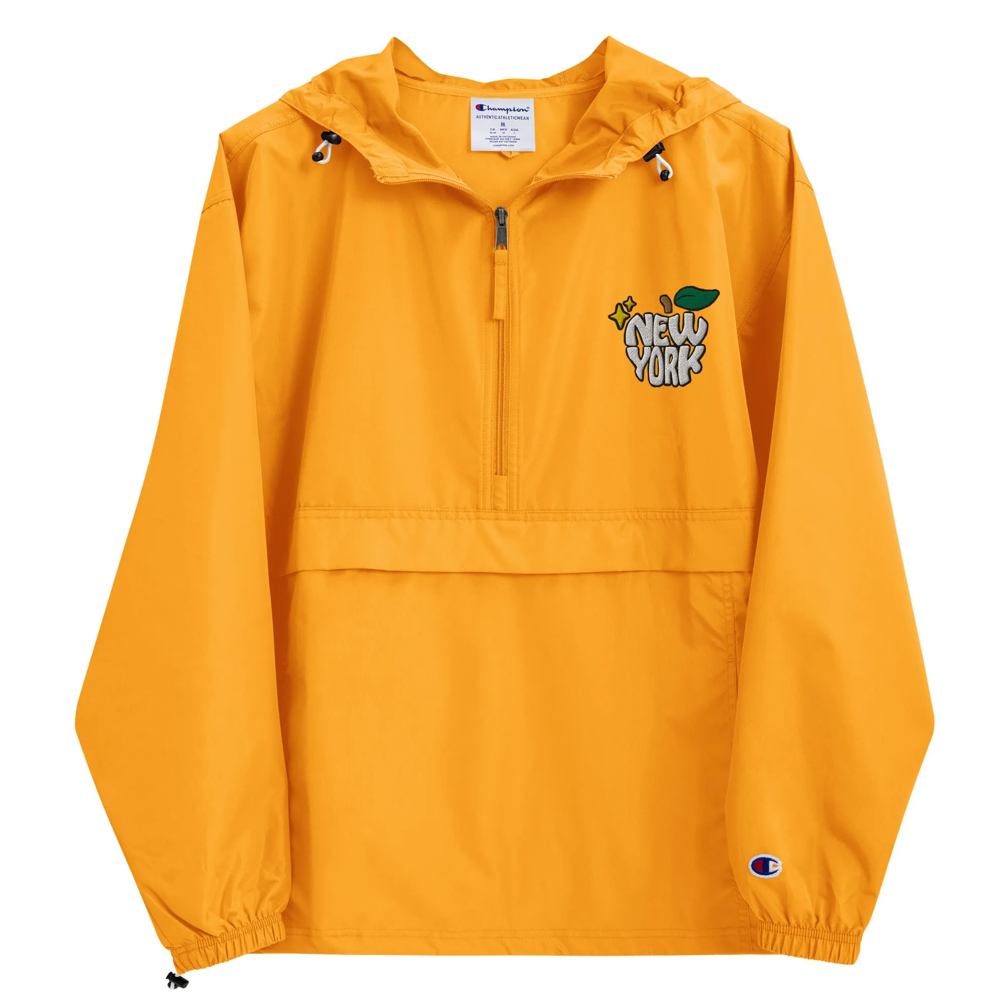 New York Apple Logo Embroidered Champion Packable Windbreaker Jacket
