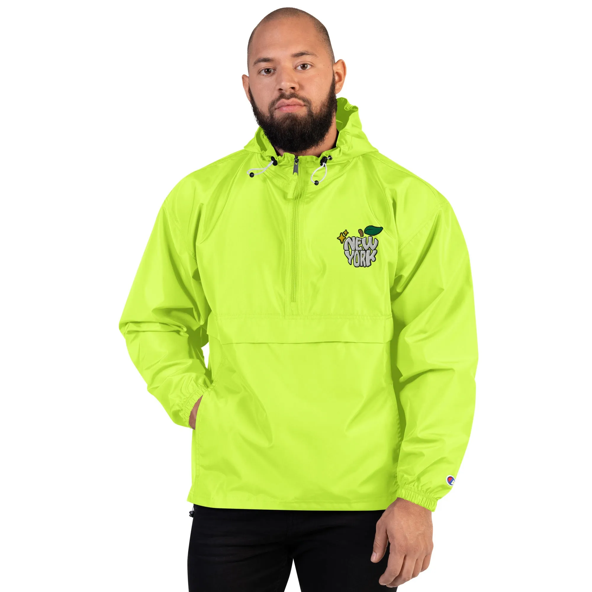 New York Apple Logo Embroidered Champion Packable Windbreaker Jacket