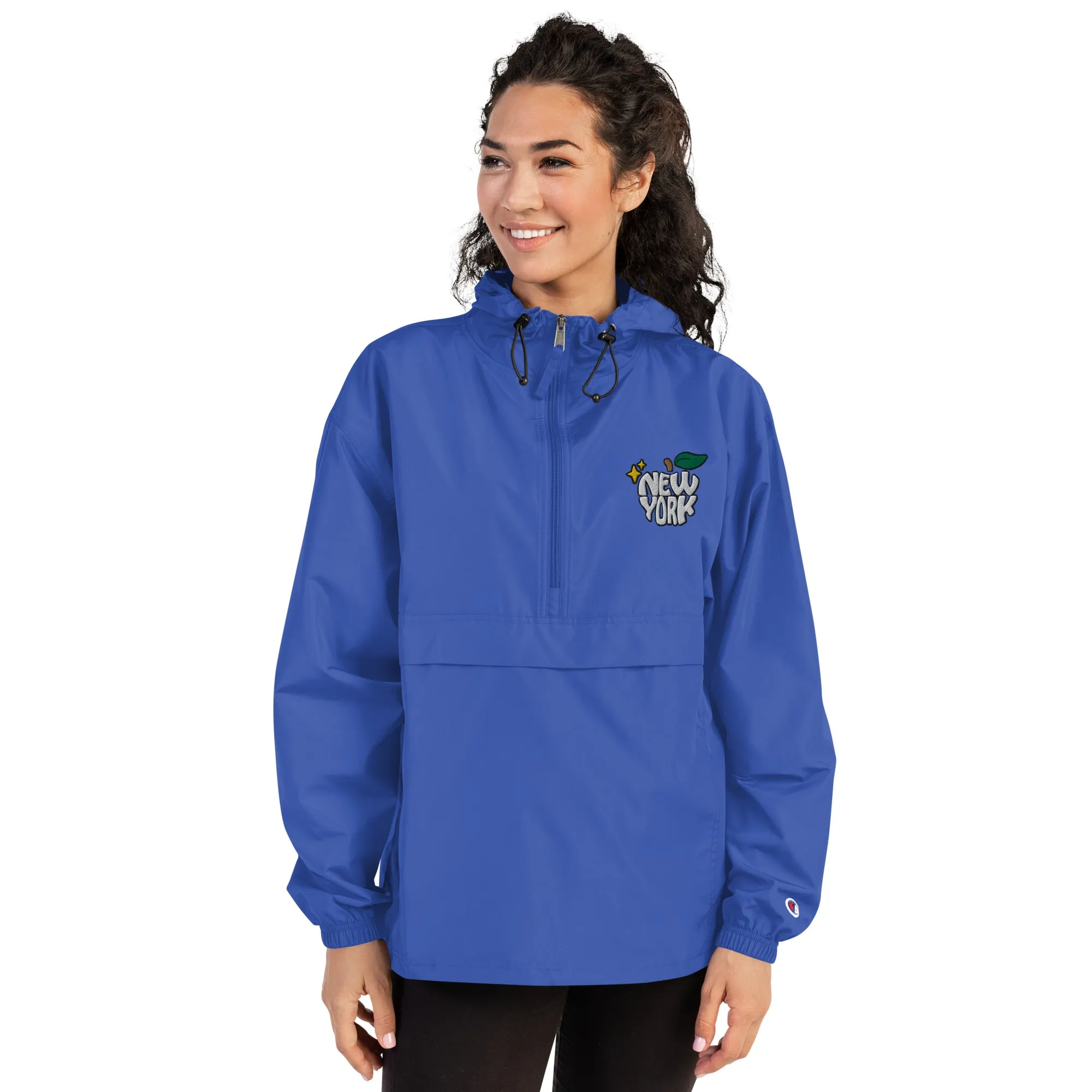 New York Apple Logo Embroidered Champion Packable Windbreaker Jacket