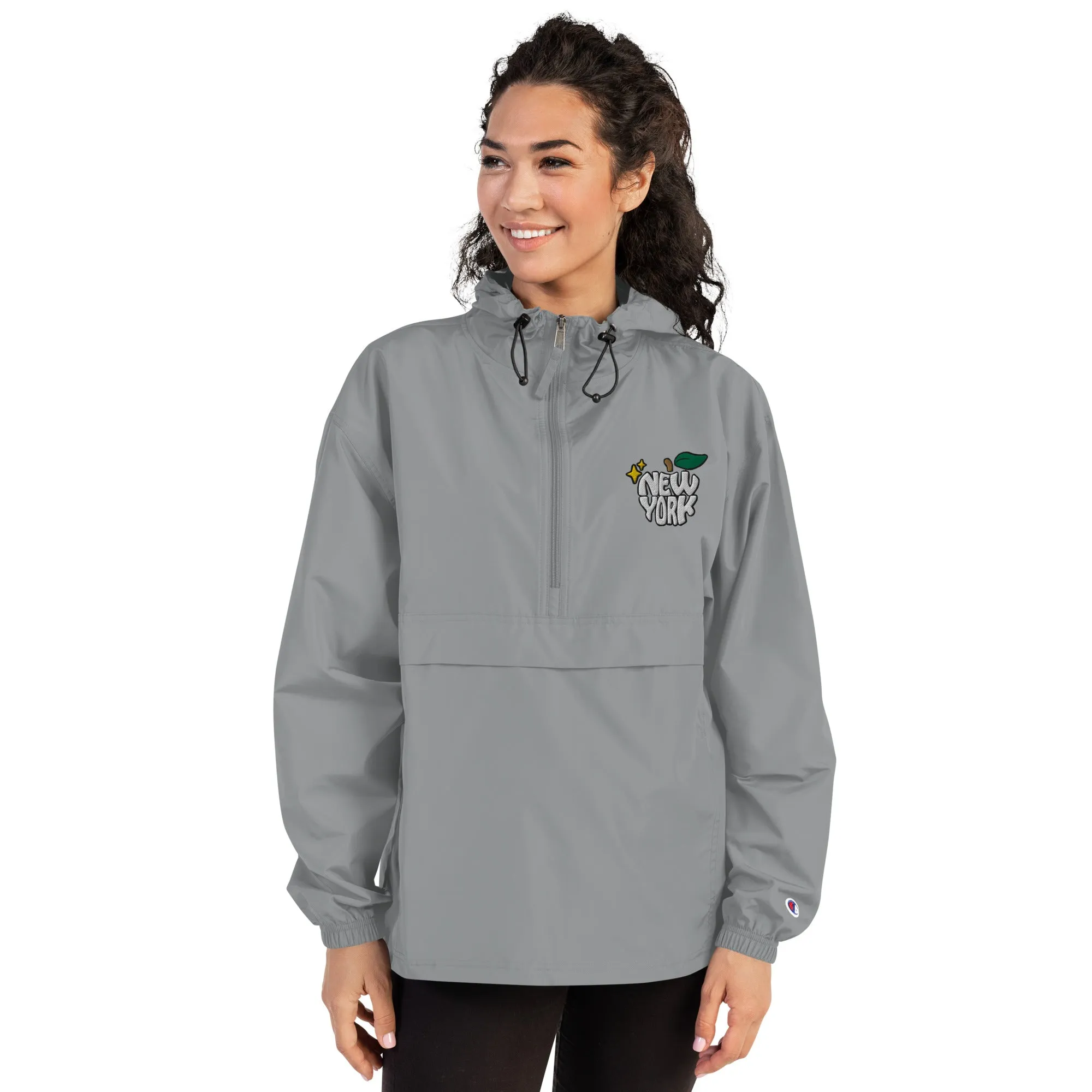 New York Apple Logo Embroidered Champion Packable Windbreaker Jacket