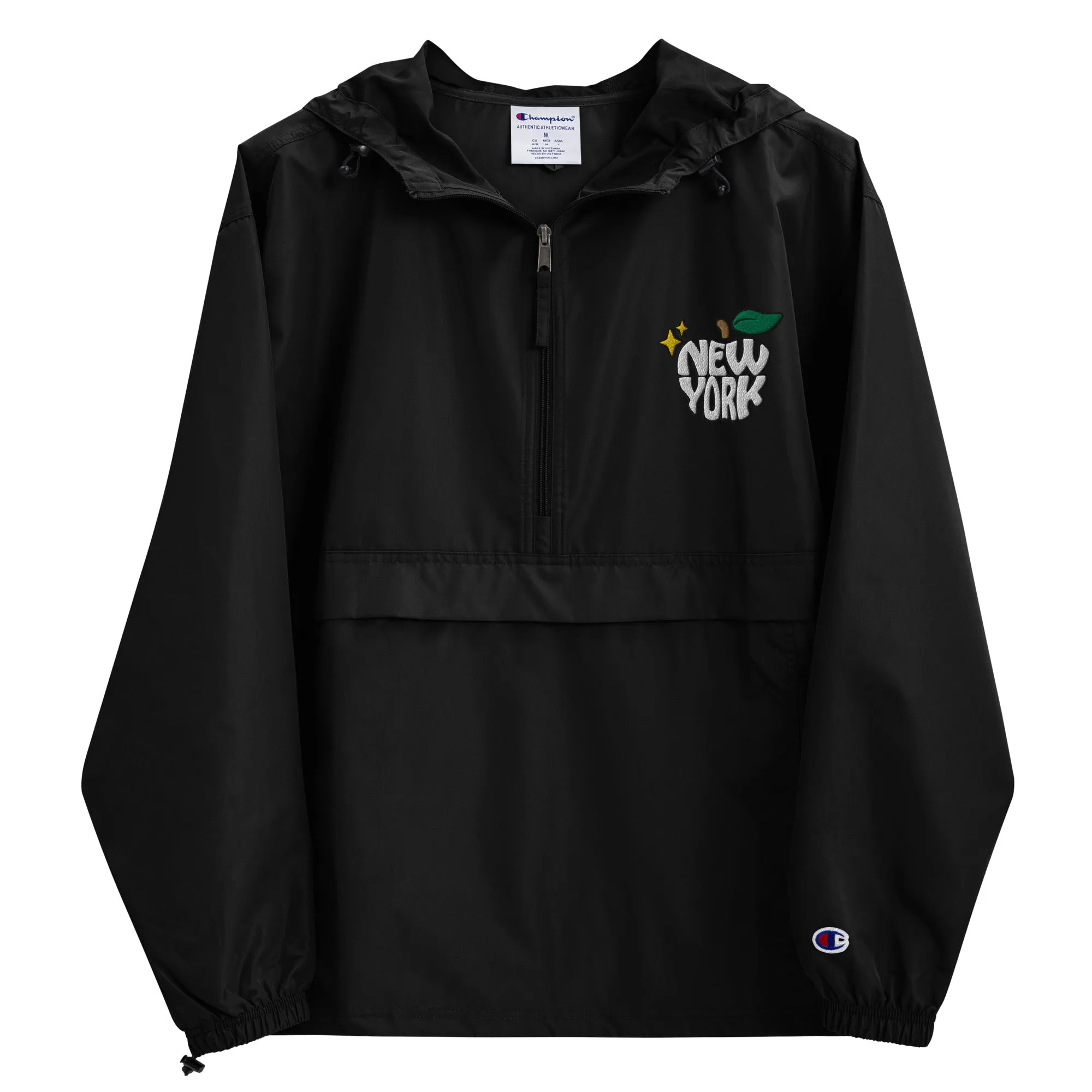 New York Apple Logo Embroidered Champion Packable Windbreaker Jacket
