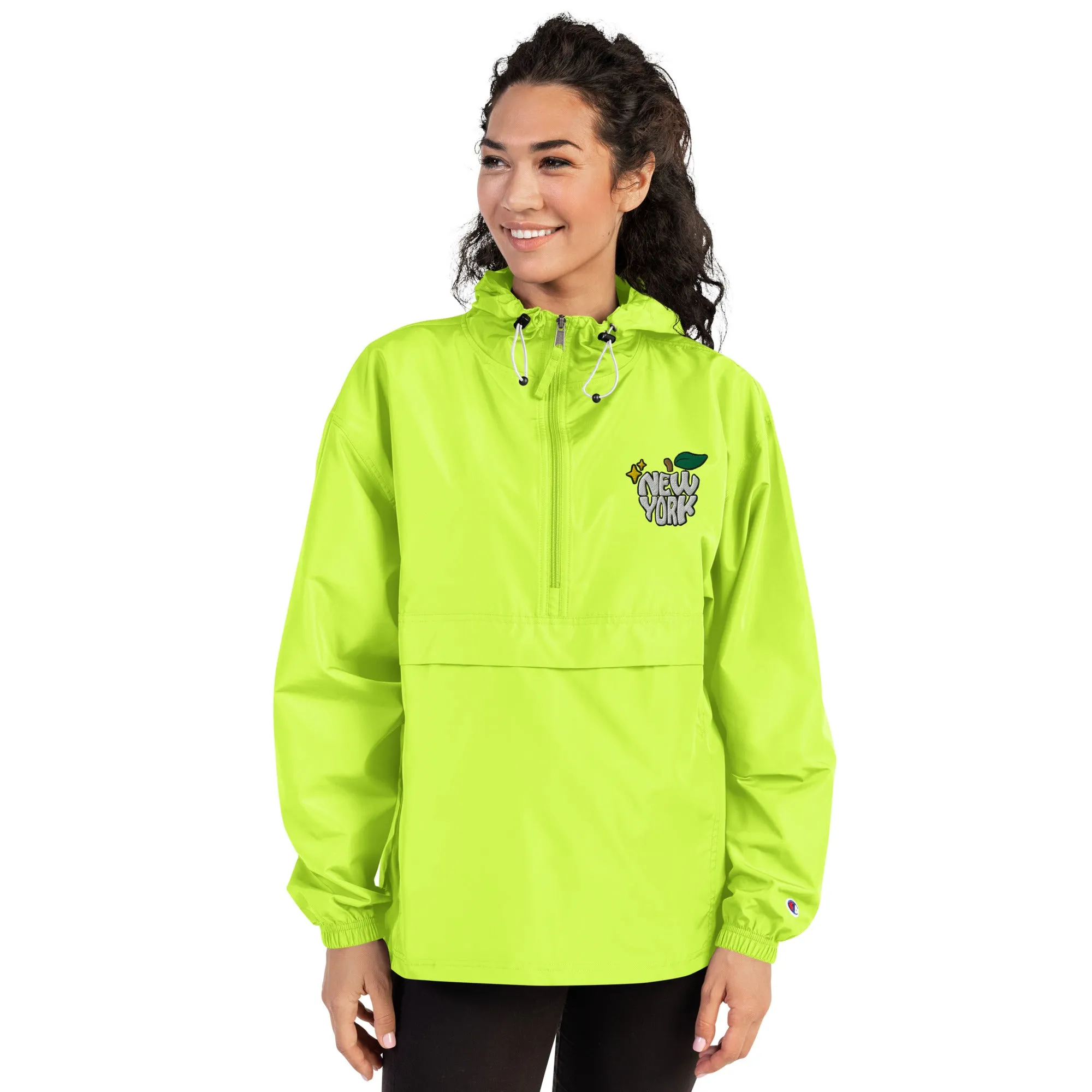 New York Apple Logo Embroidered Champion Packable Windbreaker Jacket