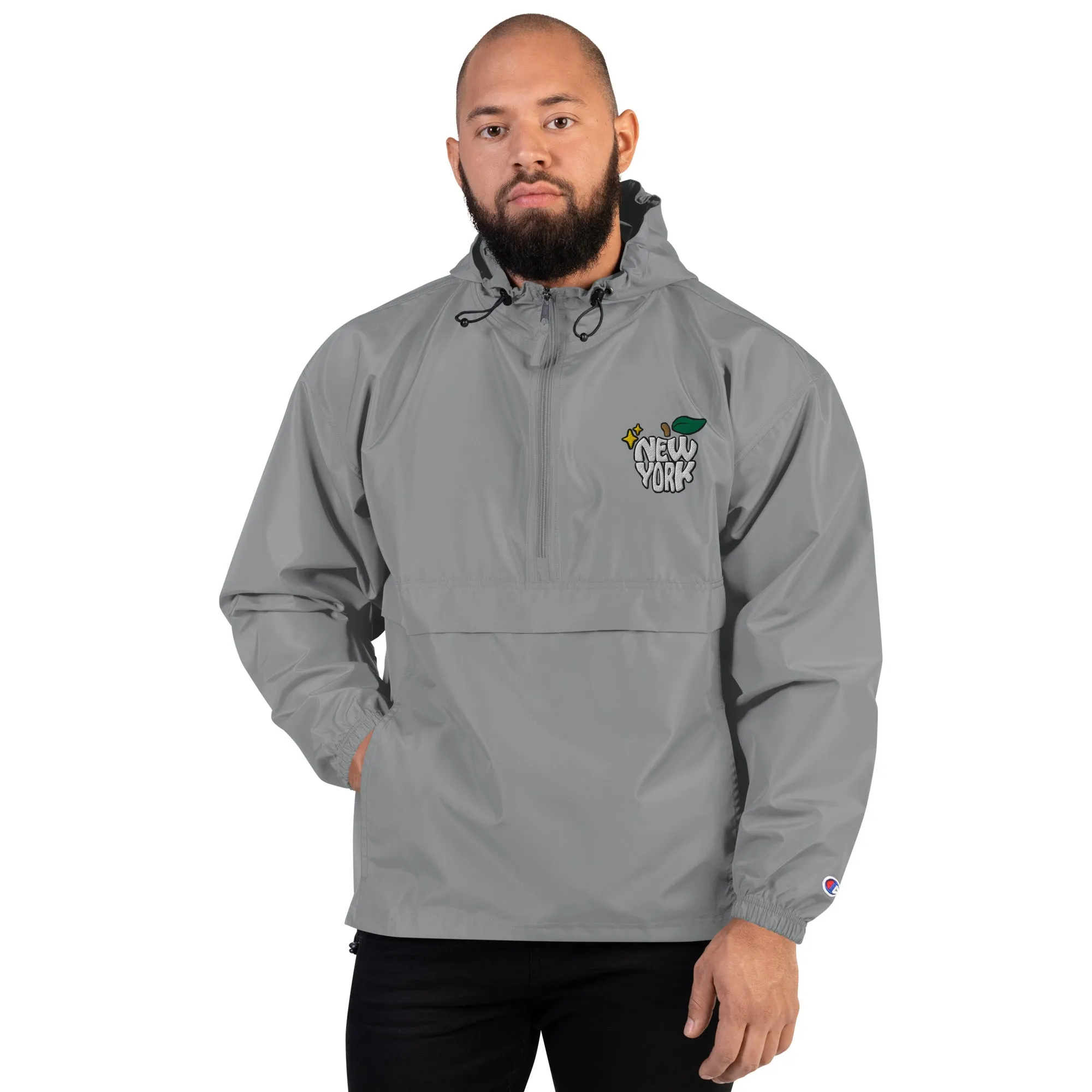 New York Apple Logo Embroidered Champion Packable Windbreaker Jacket