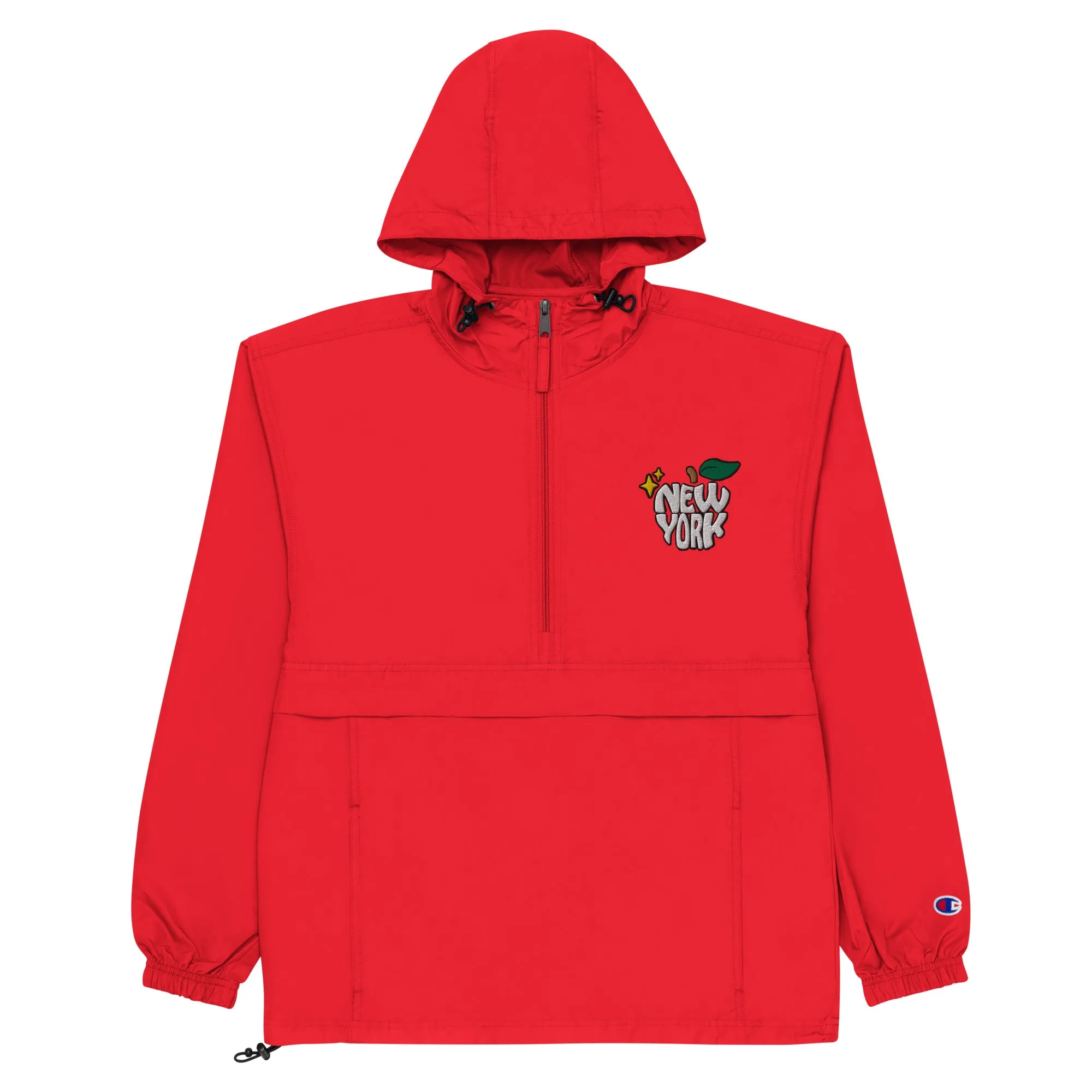 New York Apple Logo Embroidered Champion Packable Windbreaker Jacket
