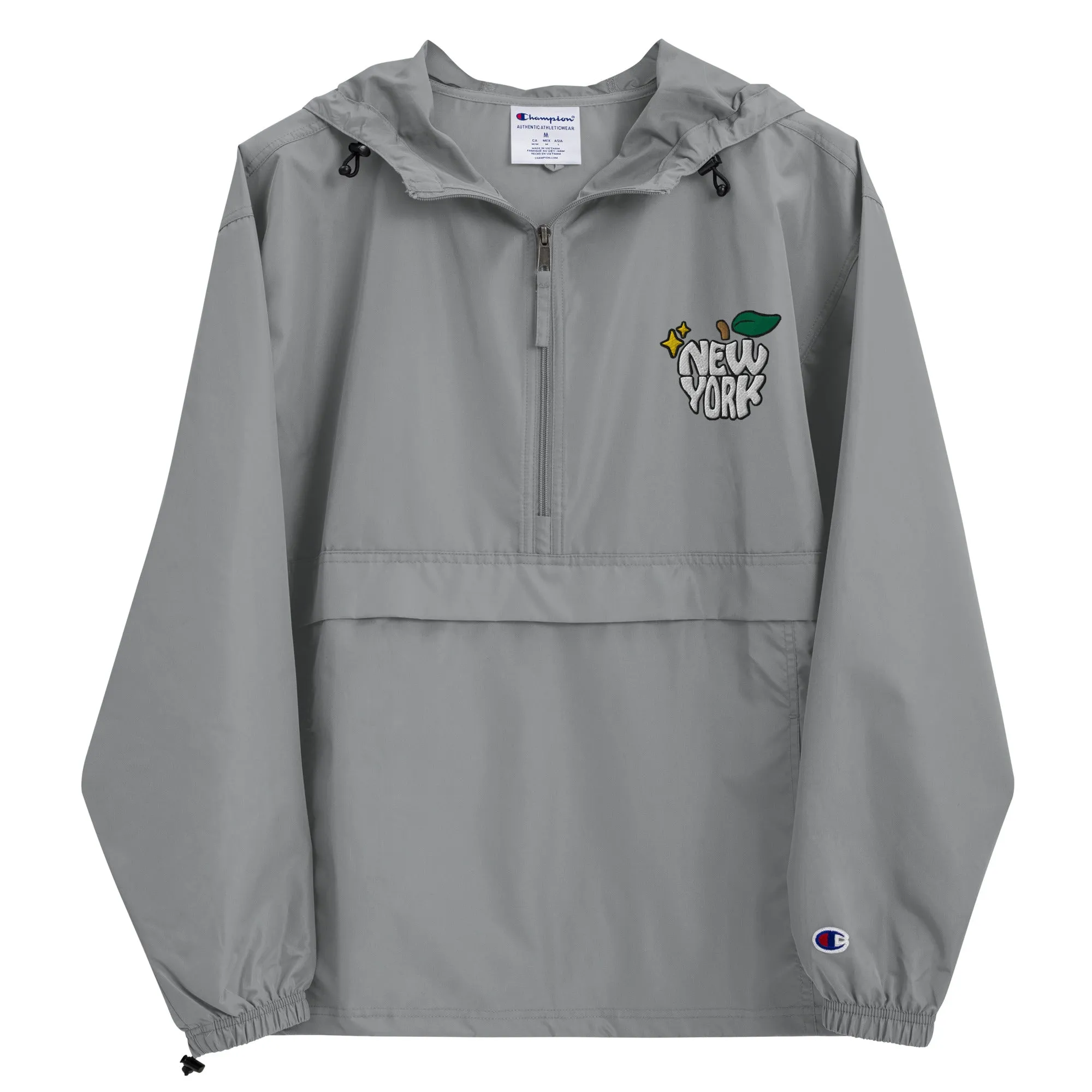 New York Apple Logo Embroidered Champion Packable Windbreaker Jacket
