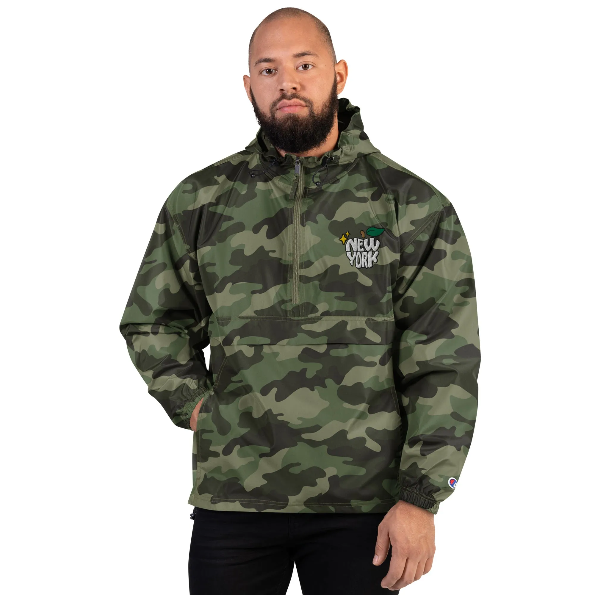 New York Apple Logo Embroidered Champion Packable Windbreaker Jacket