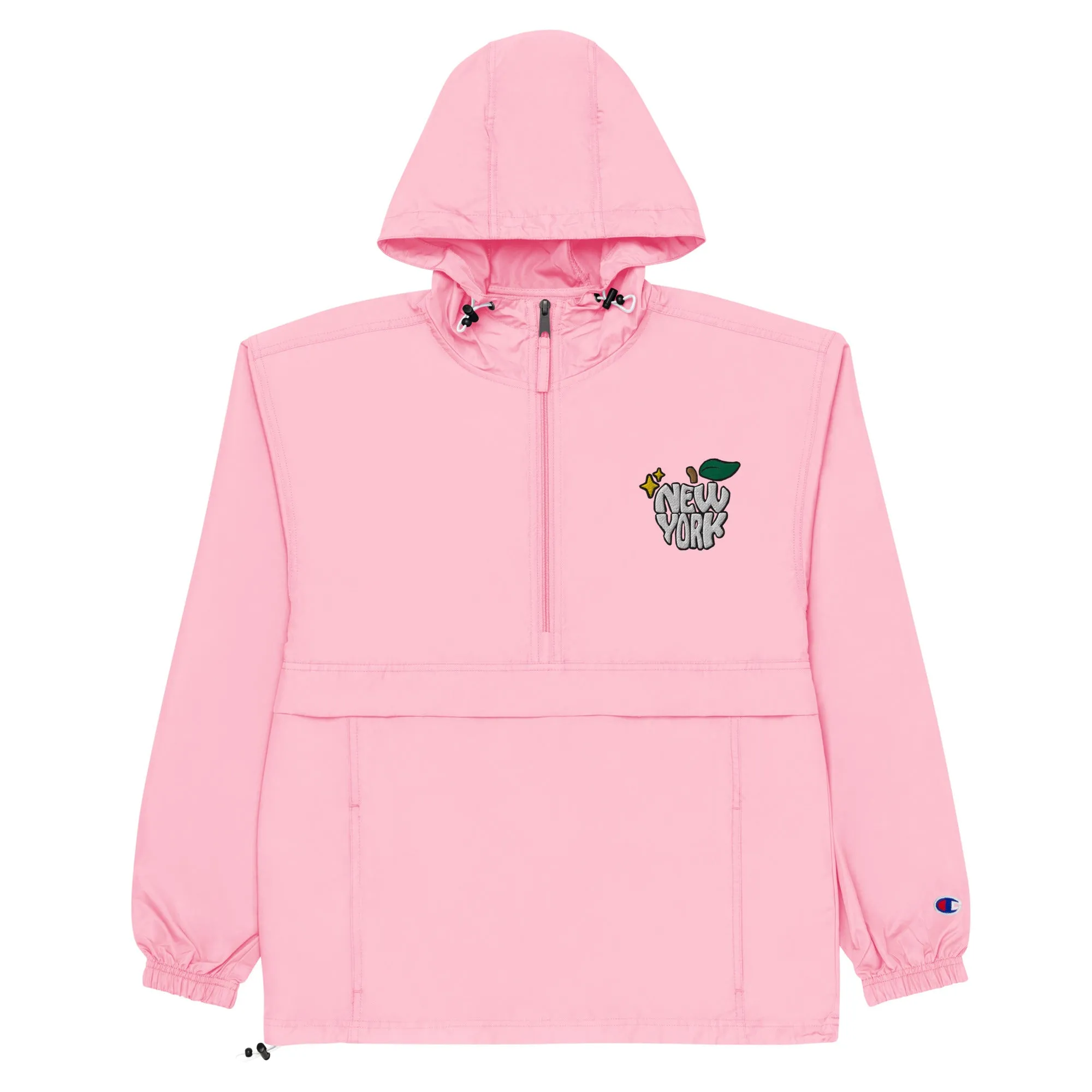 New York Apple Logo Embroidered Champion Packable Windbreaker Jacket