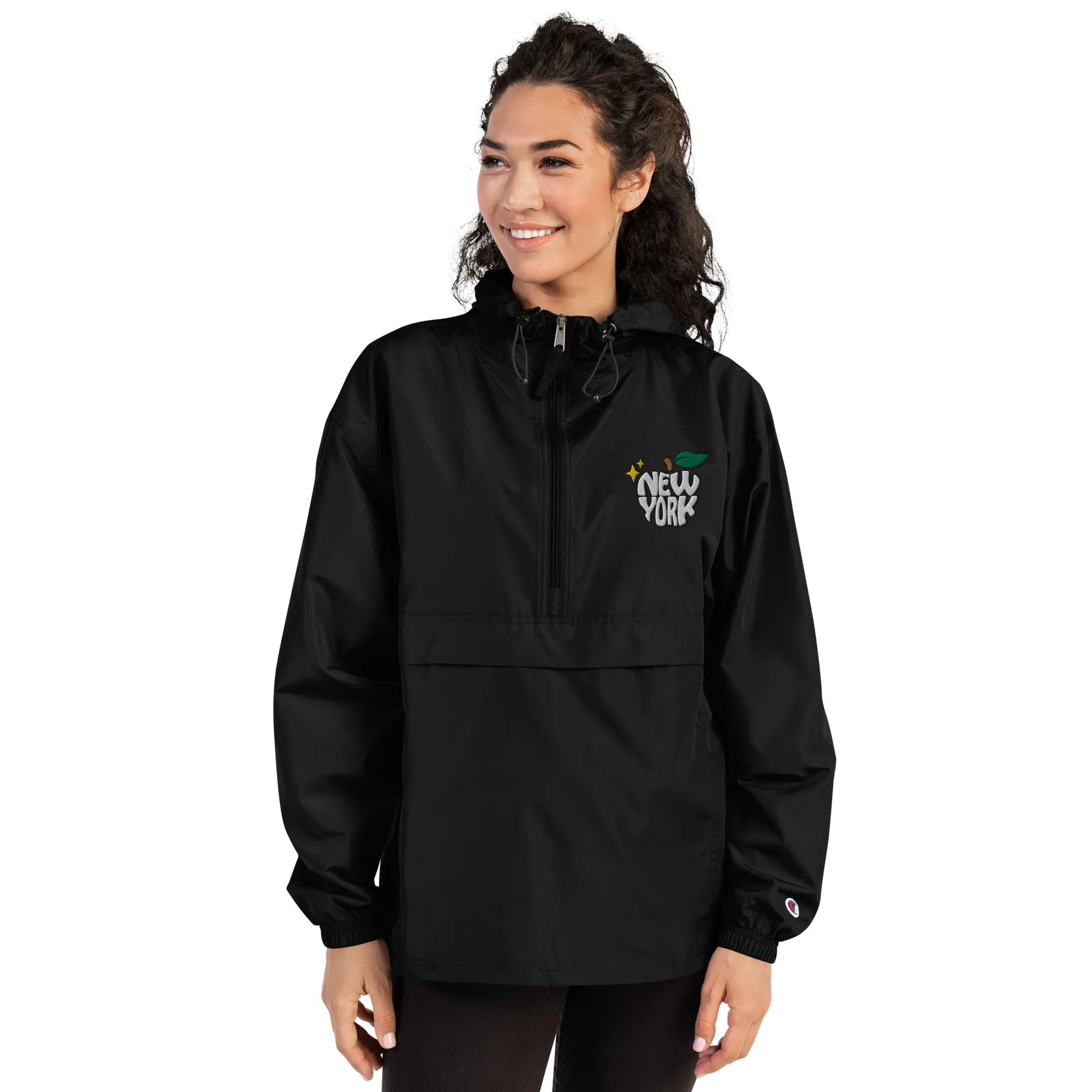 New York Apple Logo Embroidered Champion Packable Windbreaker Jacket