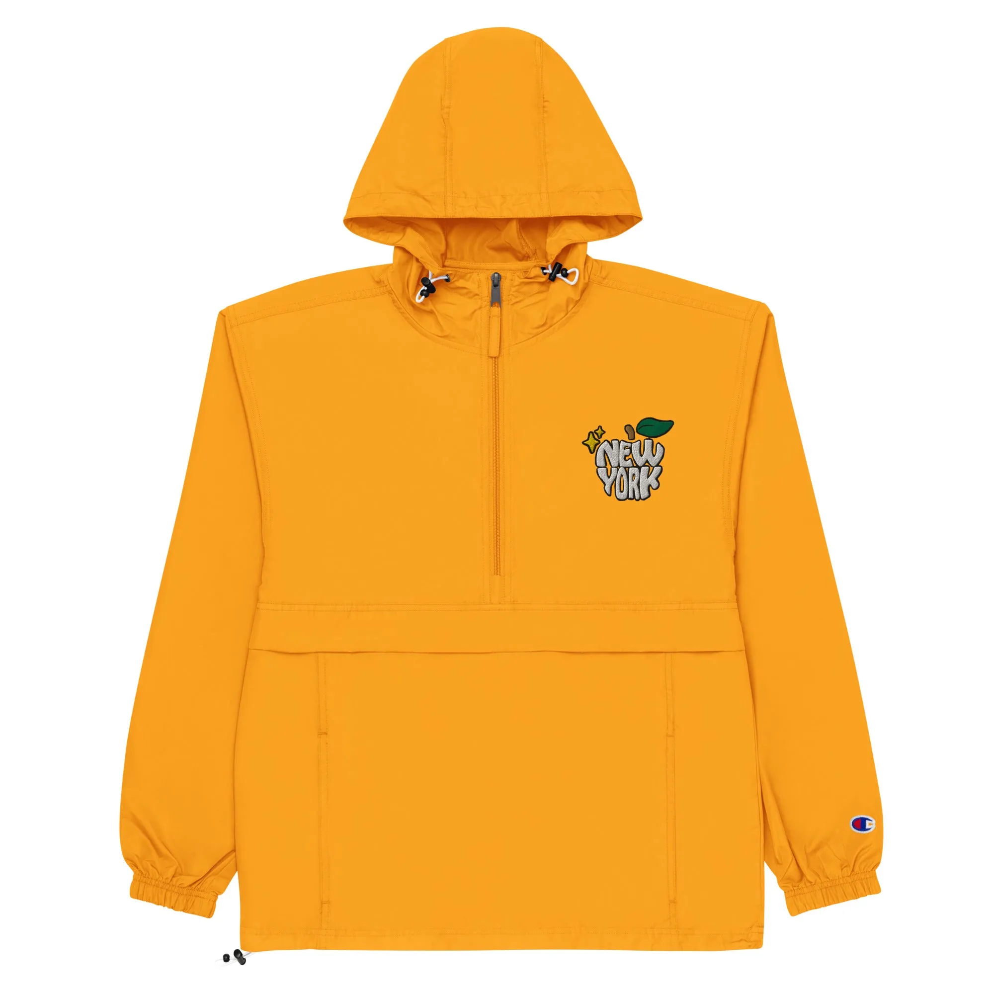 New York Apple Logo Embroidered Champion Packable Windbreaker Jacket