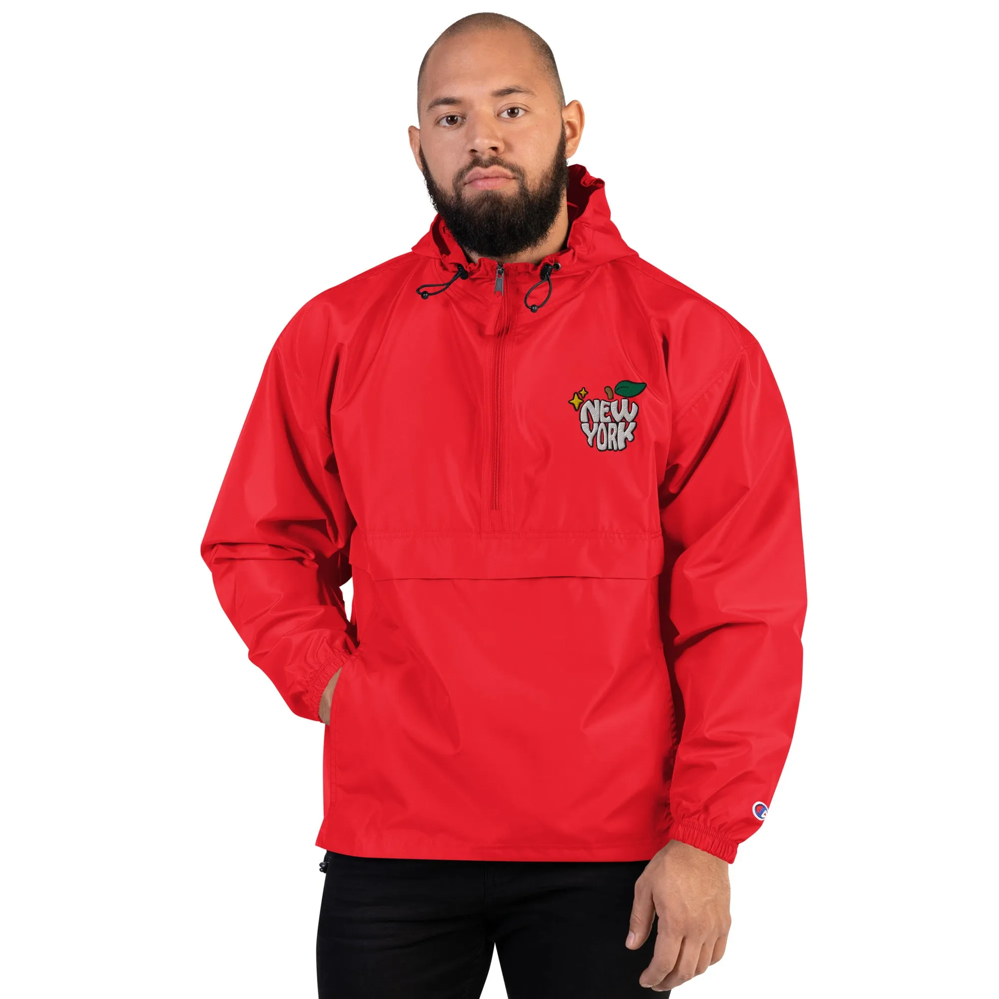 New York Apple Logo Embroidered Champion Packable Windbreaker Jacket
