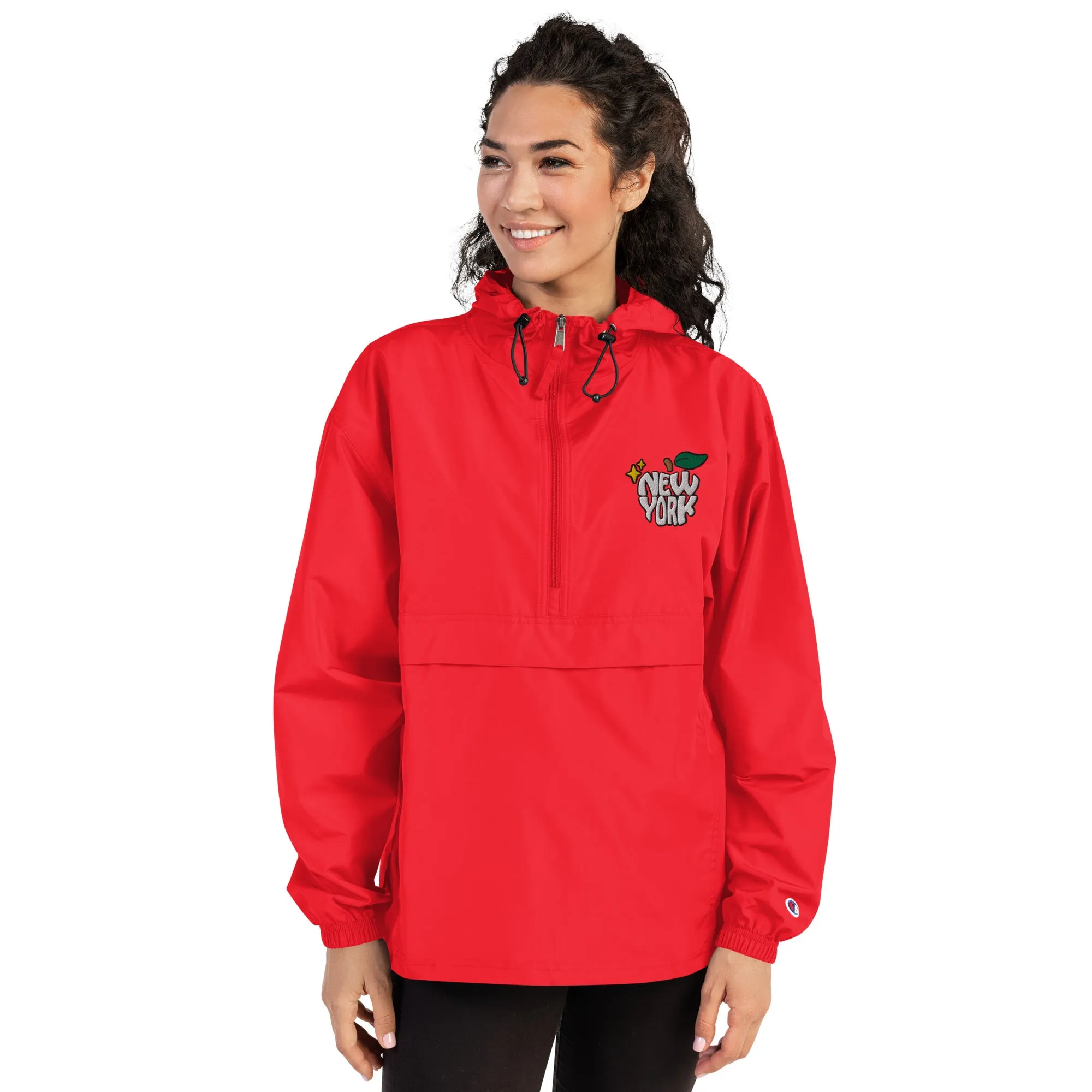 New York Apple Logo Embroidered Champion Packable Windbreaker Jacket