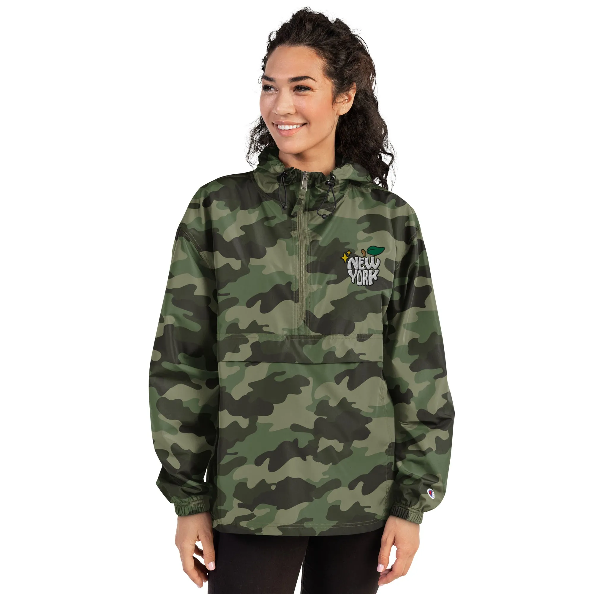 New York Apple Logo Embroidered Champion Packable Windbreaker Jacket