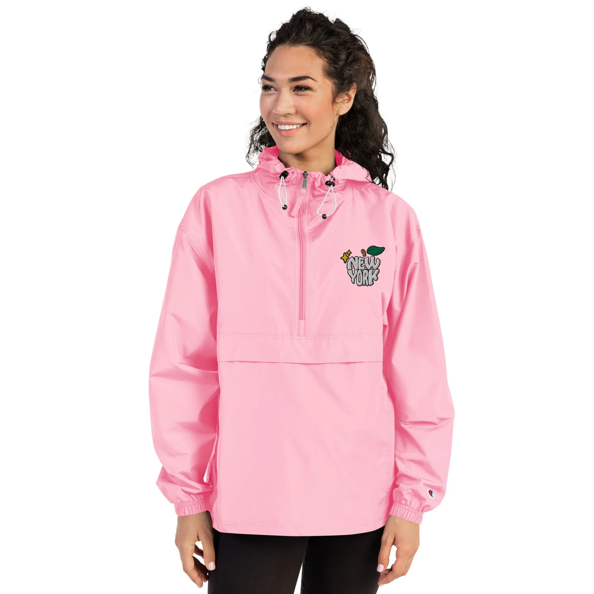 New York Apple Logo Embroidered Champion Packable Windbreaker Jacket