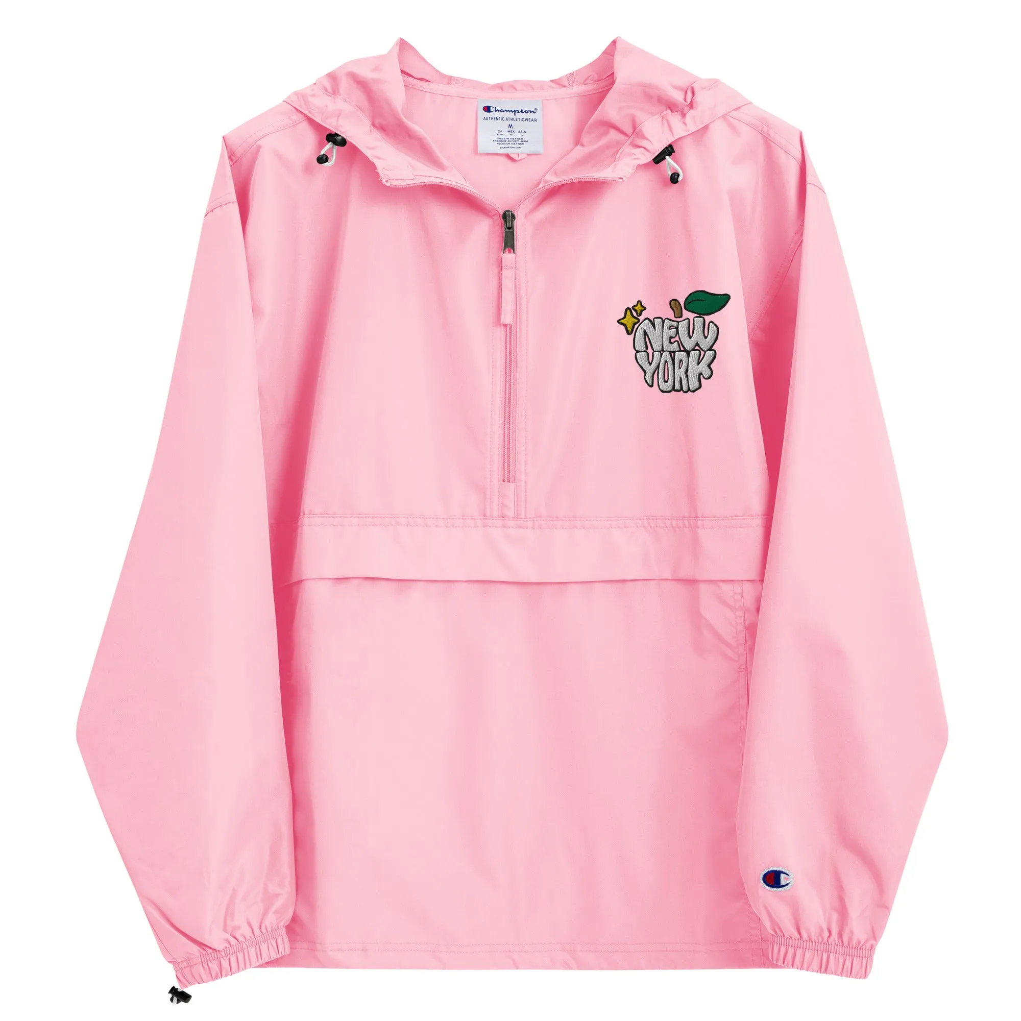 New York Apple Logo Embroidered Champion Packable Windbreaker Jacket