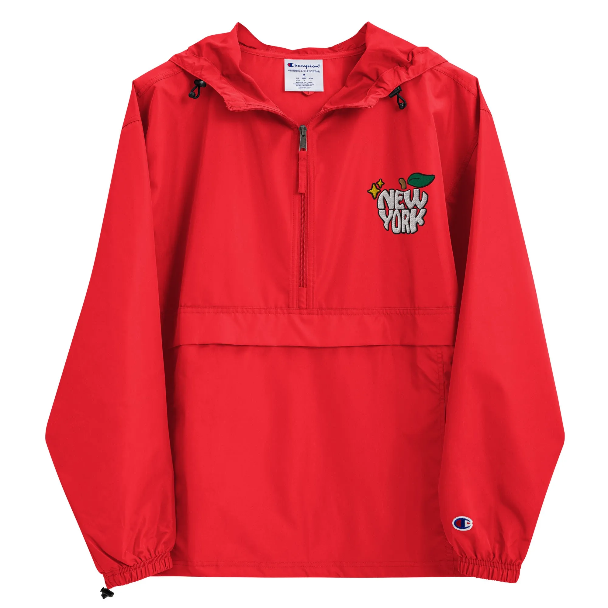 New York Apple Logo Embroidered Champion Packable Windbreaker Jacket