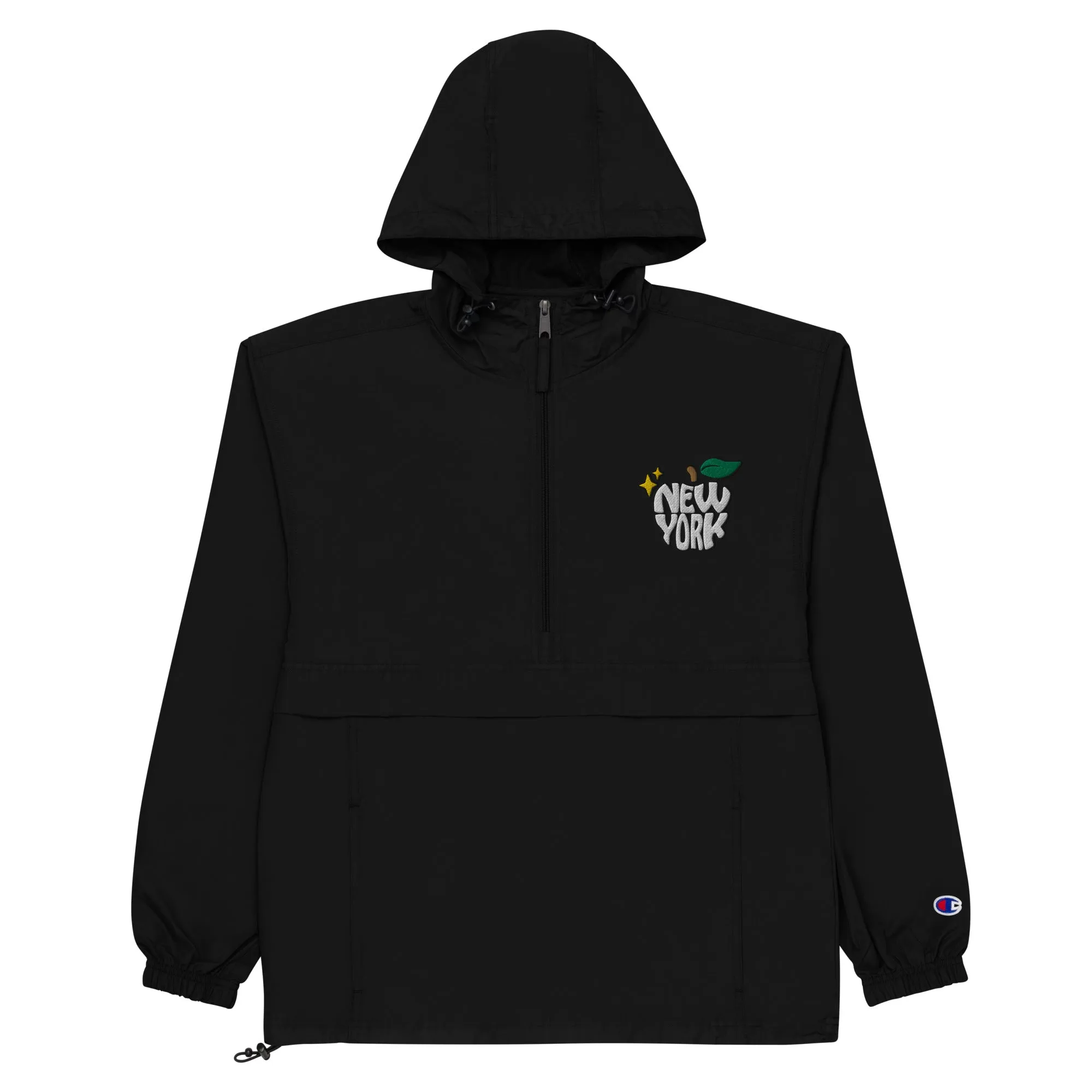 New York Apple Logo Embroidered Champion Packable Windbreaker Jacket