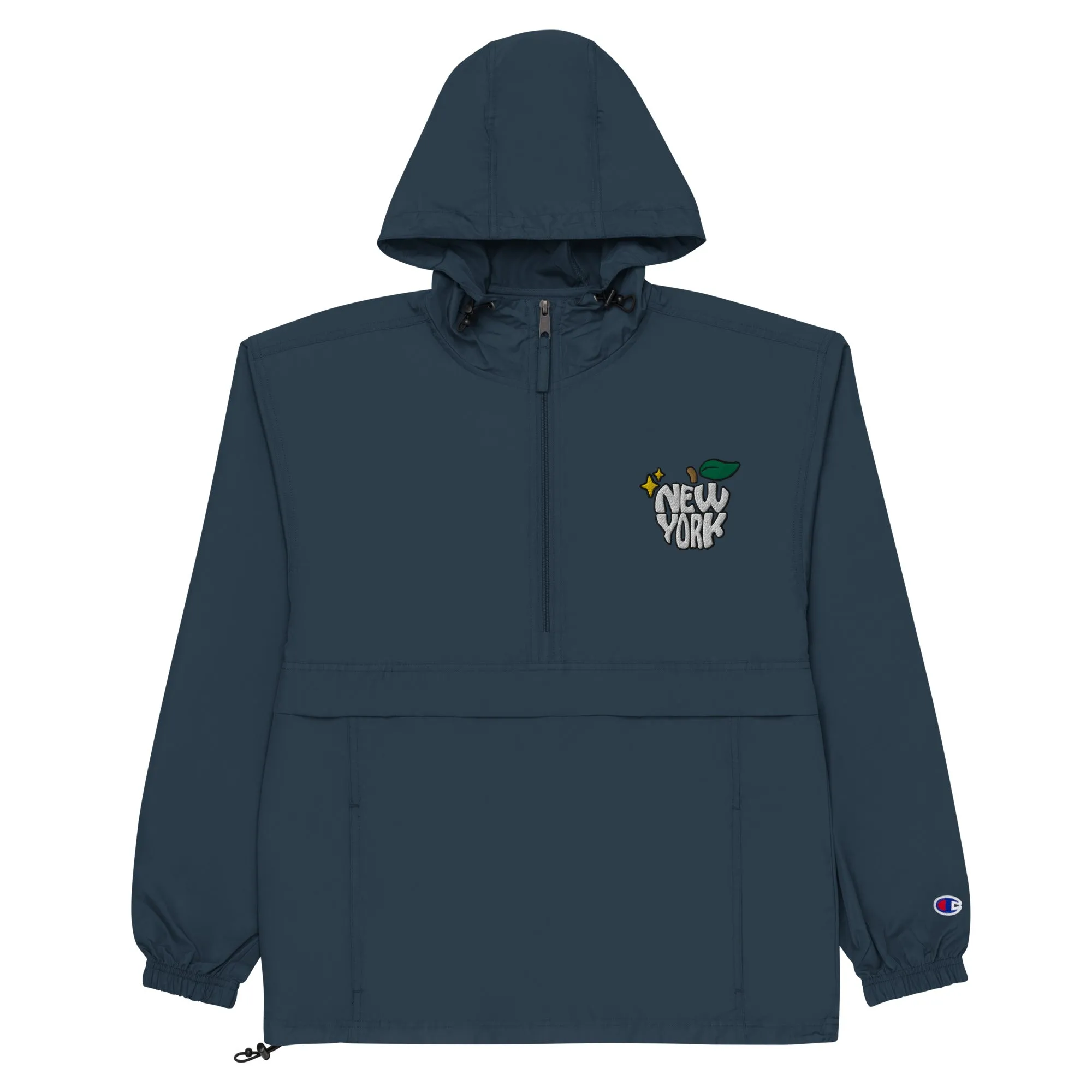 New York Apple Logo Embroidered Champion Packable Windbreaker Jacket