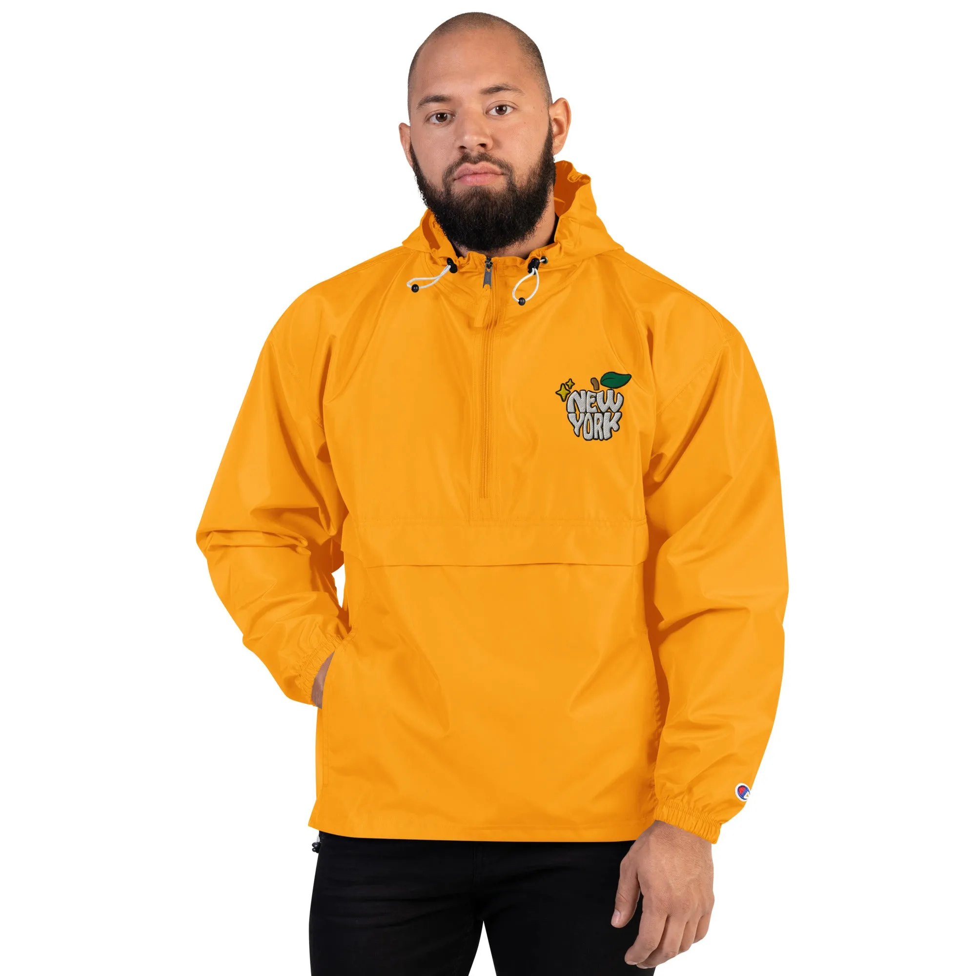 New York Apple Logo Embroidered Champion Packable Windbreaker Jacket