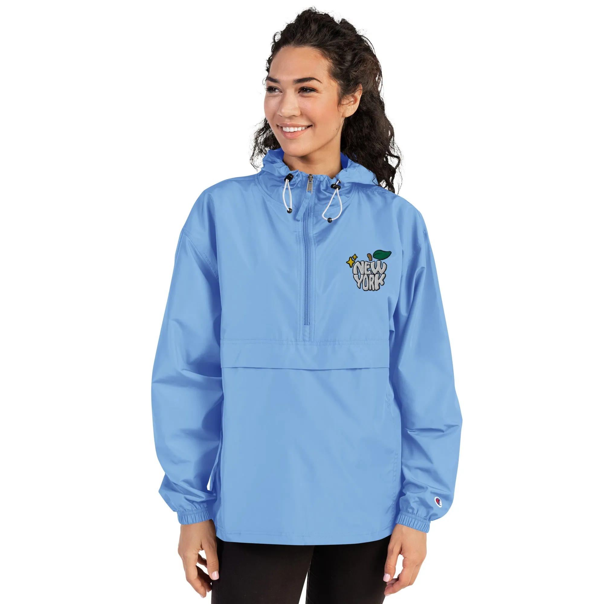 New York Apple Logo Embroidered Champion Packable Windbreaker Jacket