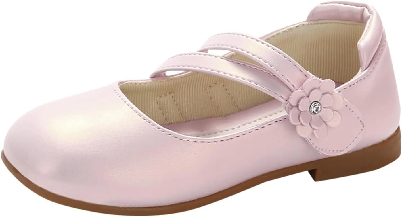 Toddler Girls Strap Dress Shoes Princess Ballerina Flat Mary Jane Elegant Wedding Flower Shoes for Baptism Prom