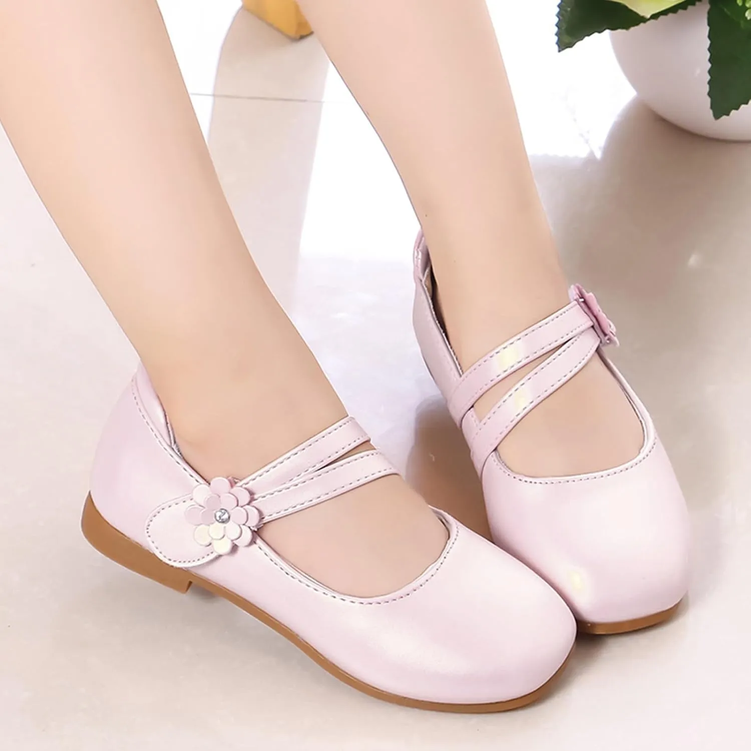Toddler Girls Strap Dress Shoes Princess Ballerina Flat Mary Jane Elegant Wedding Flower Shoes for Baptism Prom