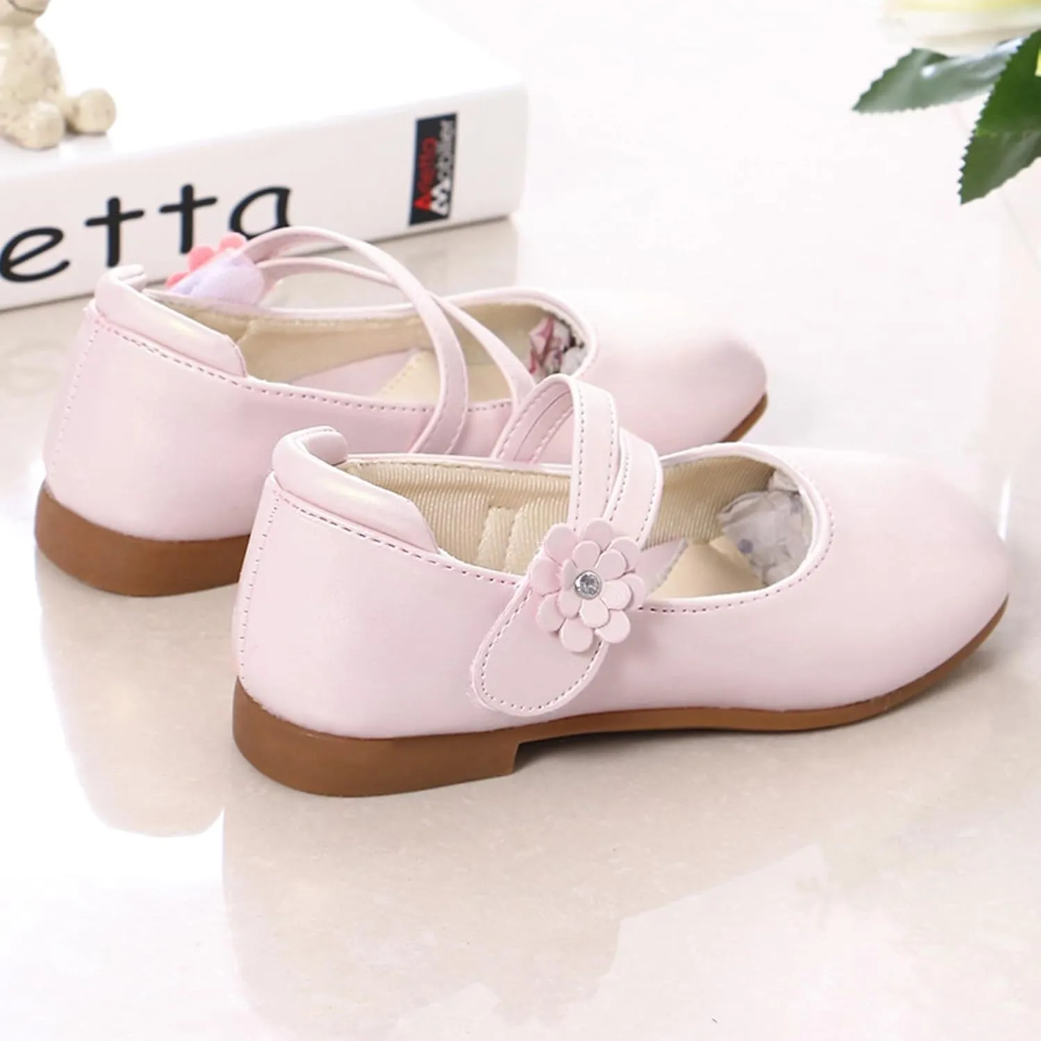 Toddler Girls Strap Dress Shoes Princess Ballerina Flat Mary Jane Elegant Wedding Flower Shoes for Baptism Prom