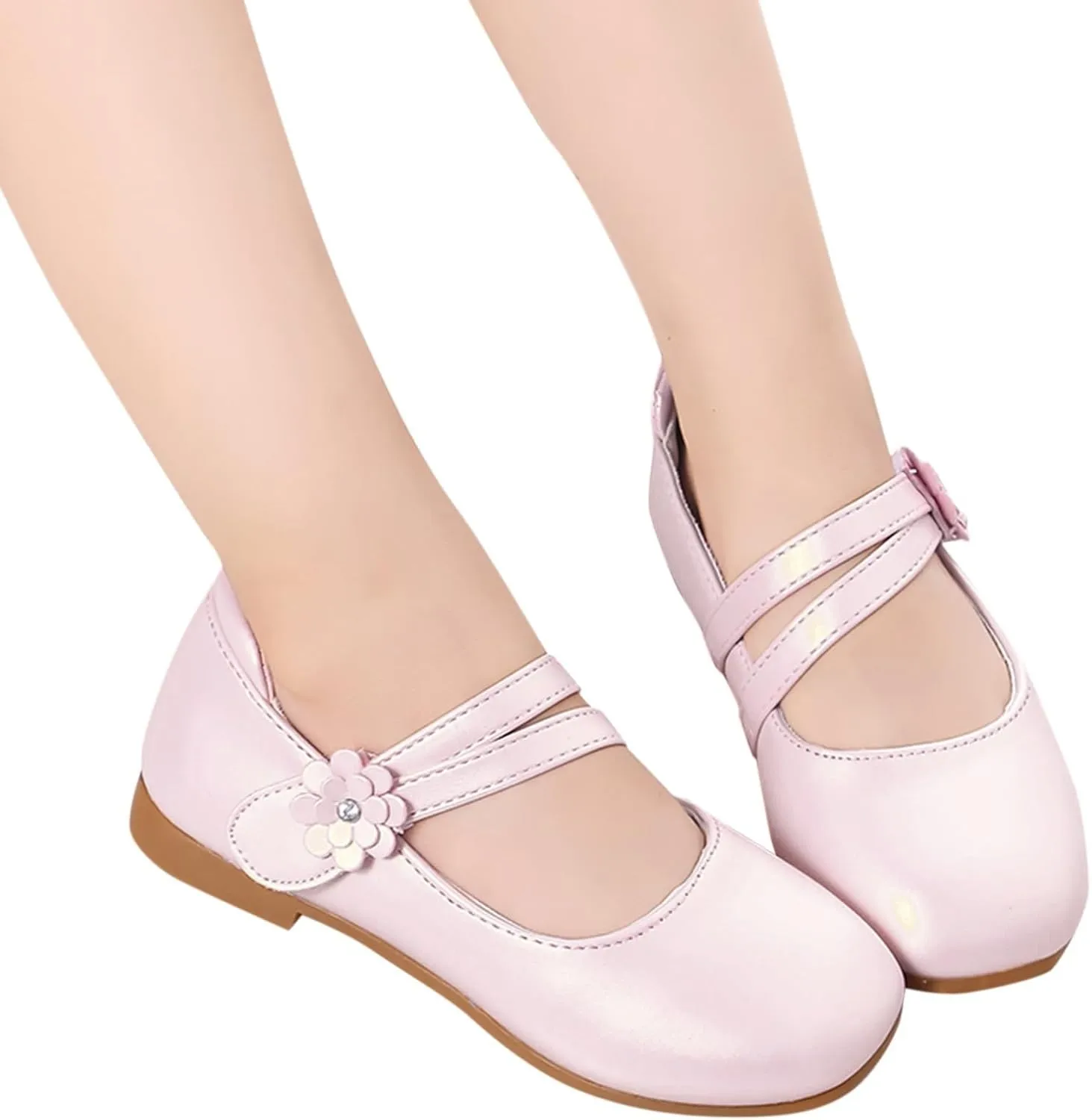 Toddler Girls Strap Dress Shoes Princess Ballerina Flat Mary Jane Elegant Wedding Flower Shoes for Baptism Prom