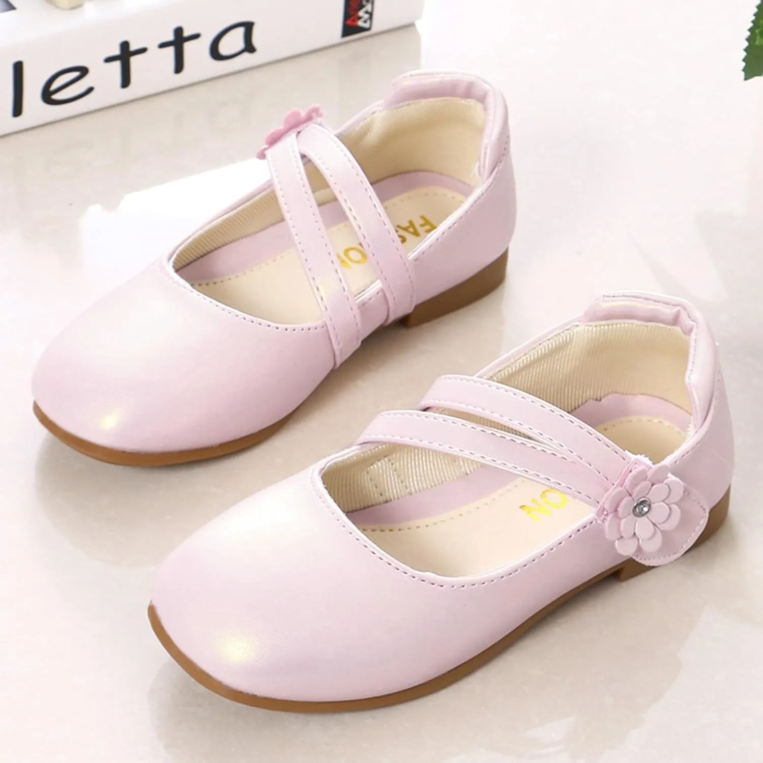 Toddler Girls Strap Dress Shoes Princess Ballerina Flat Mary Jane Elegant Wedding Flower Shoes for Baptism Prom