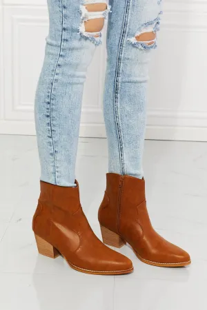 Western Chic: MMShoes Watertower Town Faux Leather Western Ankle Boots in Ochre