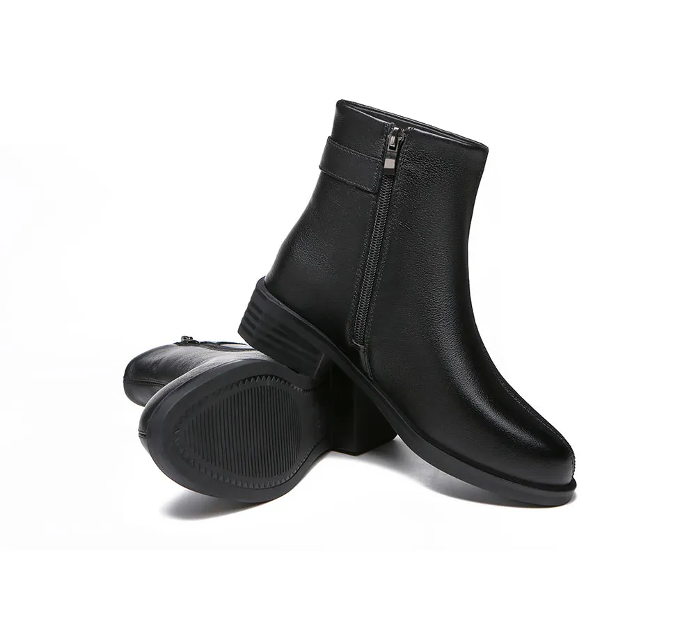 Women Leather Boots Pointed Toe Buckled Chelsea Boots Ivana
