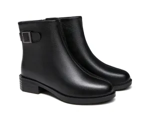 Women Leather Boots Pointed Toe Buckled Chelsea Boots Ivana