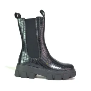 Women's Chunky Sole Chelsea Boots Black Croc